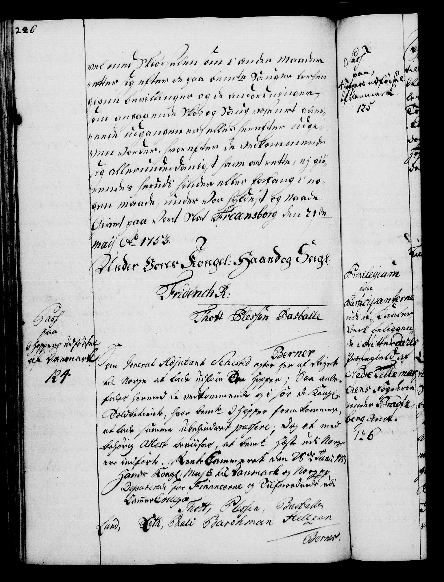 Rentekammeret, Kammerkanselliet, RA/EA-3111/G/Gg/Gga/L0006: Norsk ekspedisjonsprotokoll med register (merket RK 53.6), 1749-1759, p. 246