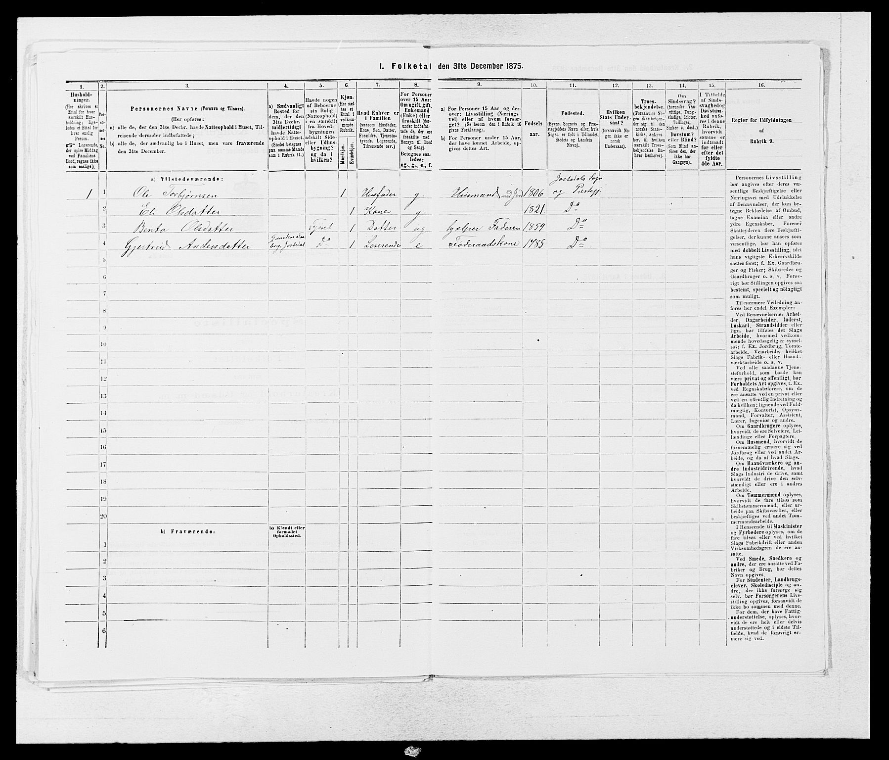 SAB, 1875 census for 1427P Jostedal, 1875, p. 86