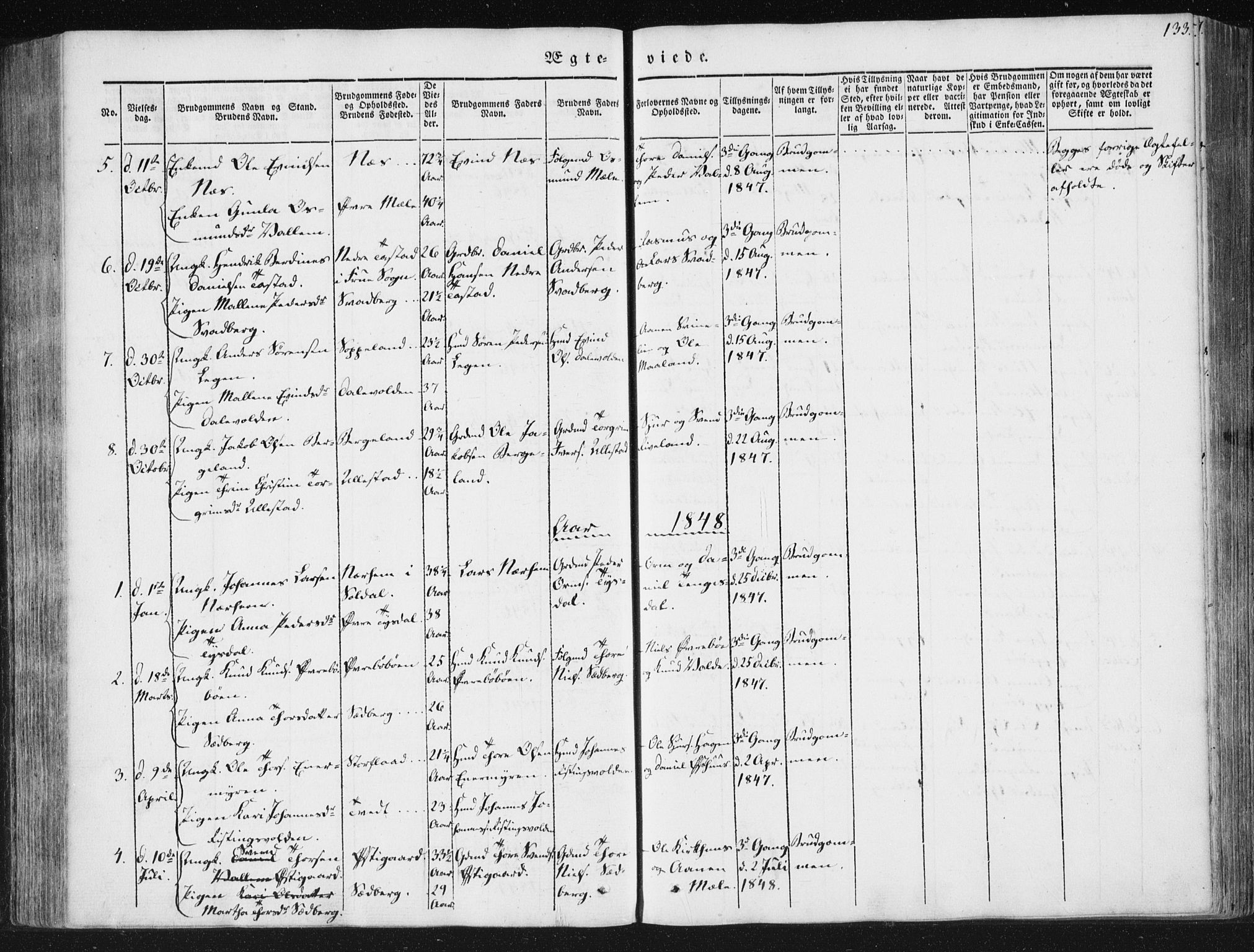 Hjelmeland sokneprestkontor, AV/SAST-A-101843/01/IV/L0008: Parish register (official) no. A 8, 1842-1861, p. 133