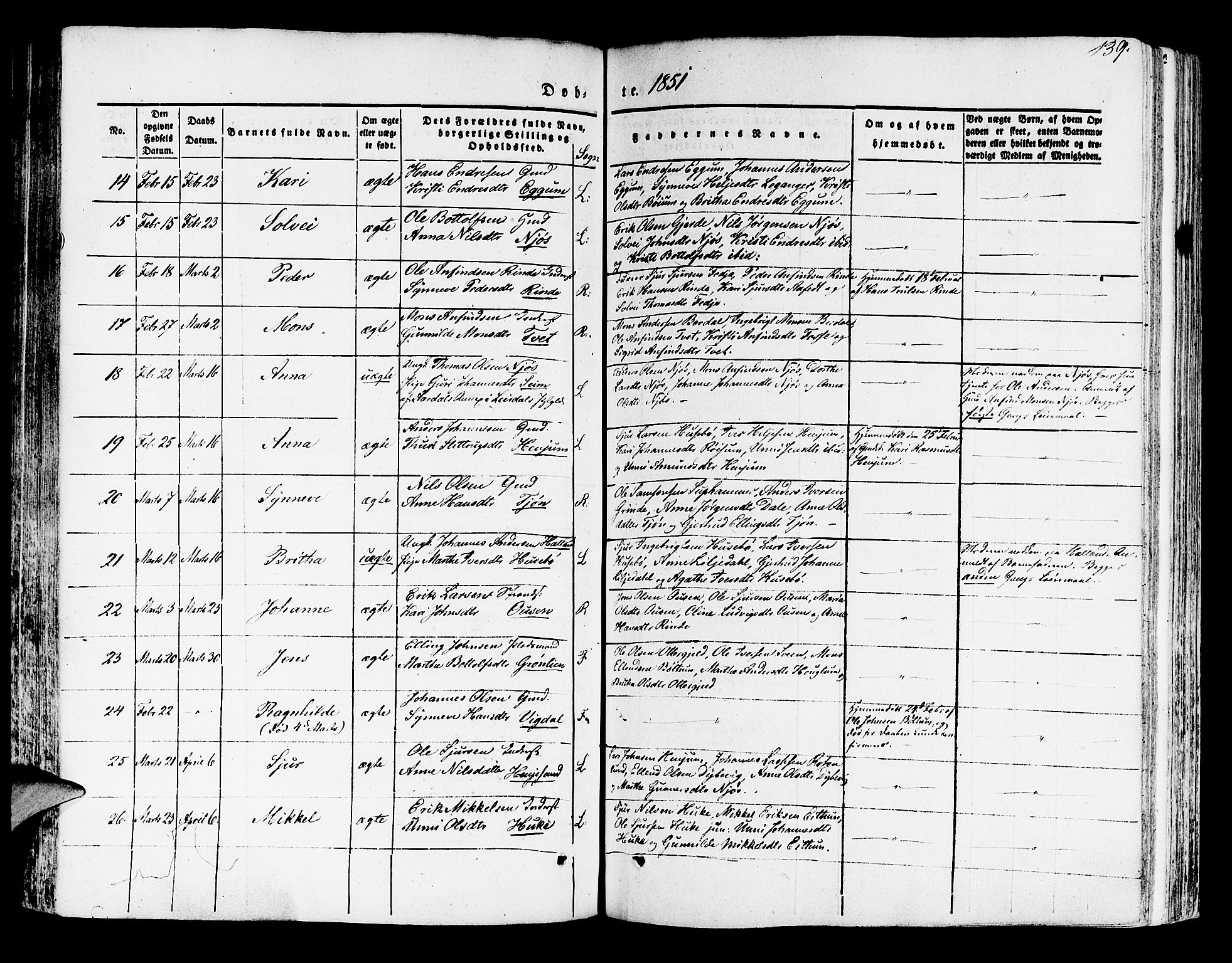 Leikanger sokneprestembete, AV/SAB-A-81001/H/Haa/Haaa/L0007: Parish register (official) no. A 7, 1838-1851, p. 139