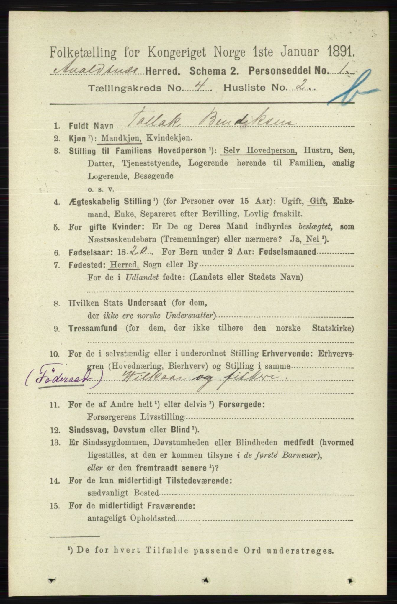 RA, 1891 census for 1147 Avaldsnes, 1891, p. 2829