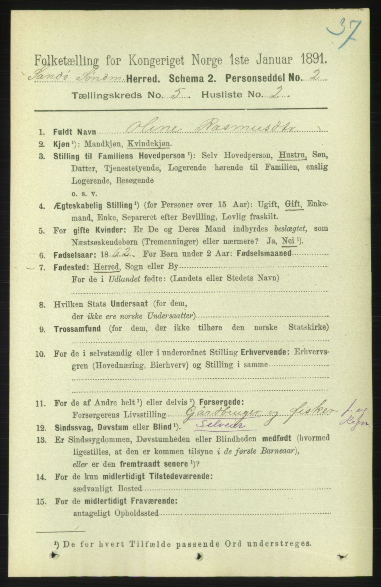 RA, 1891 census for 1514 Sande, 1891, p. 714