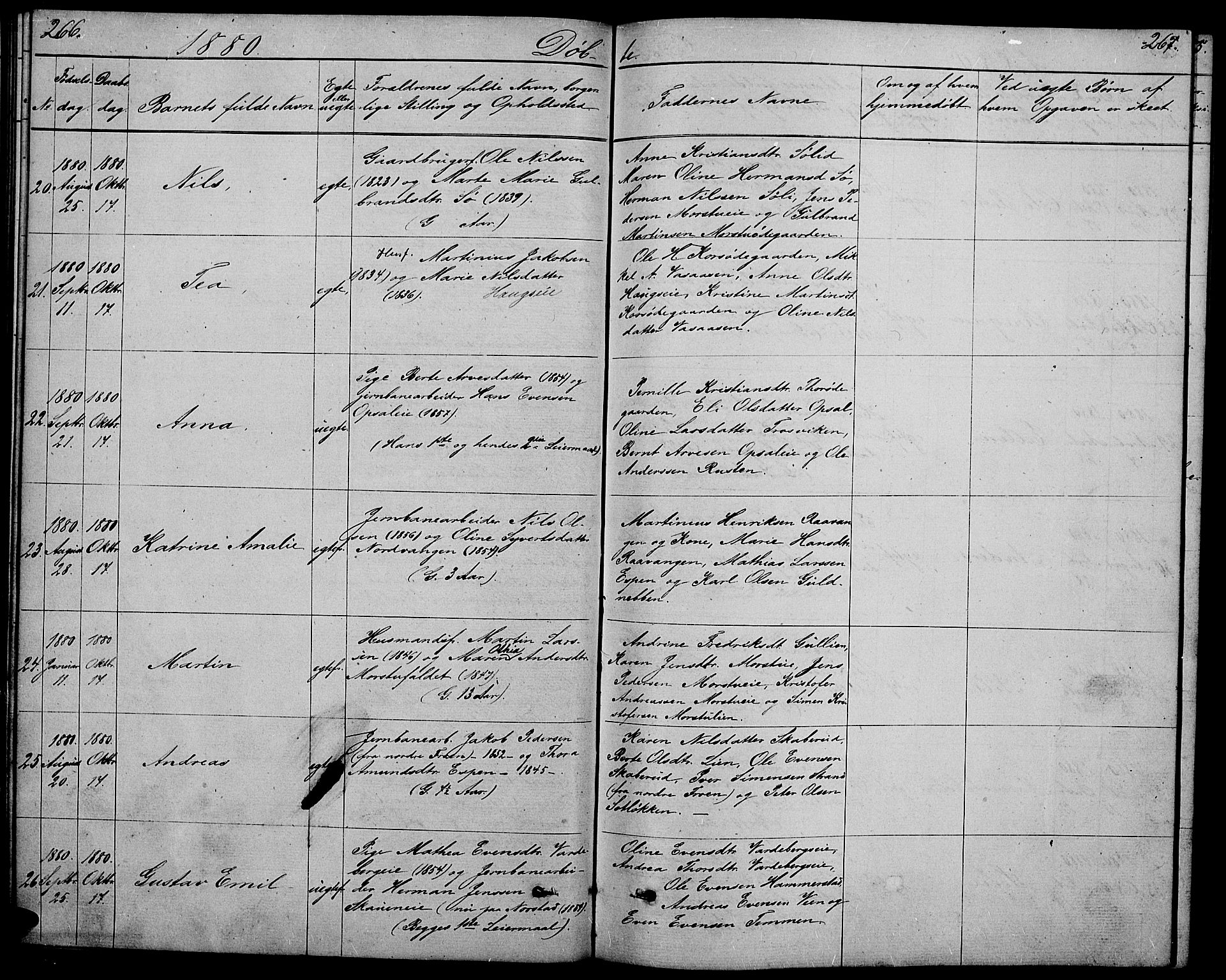 Stange prestekontor, SAH/PREST-002/L/L0005: Parish register (copy) no. 5, 1861-1881, p. 266-267