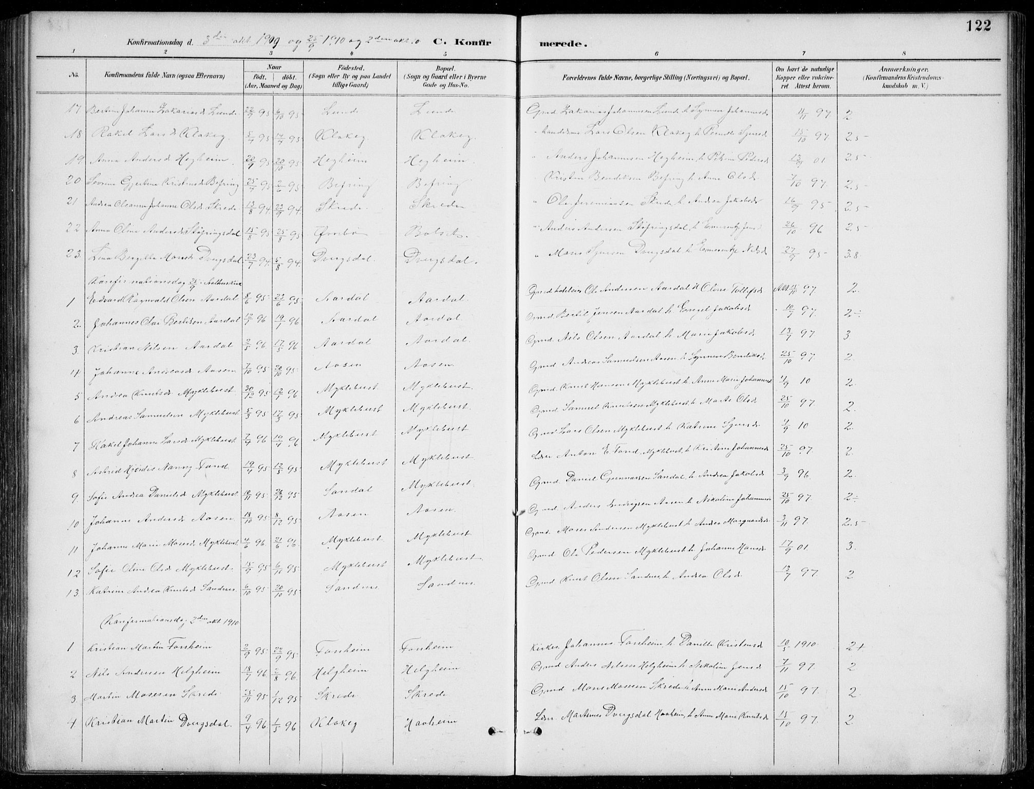 Jølster sokneprestembete, SAB/A-80701/H/Hab/Habb/L0002: Parish register (copy) no. B 2, 1887-1920, p. 122