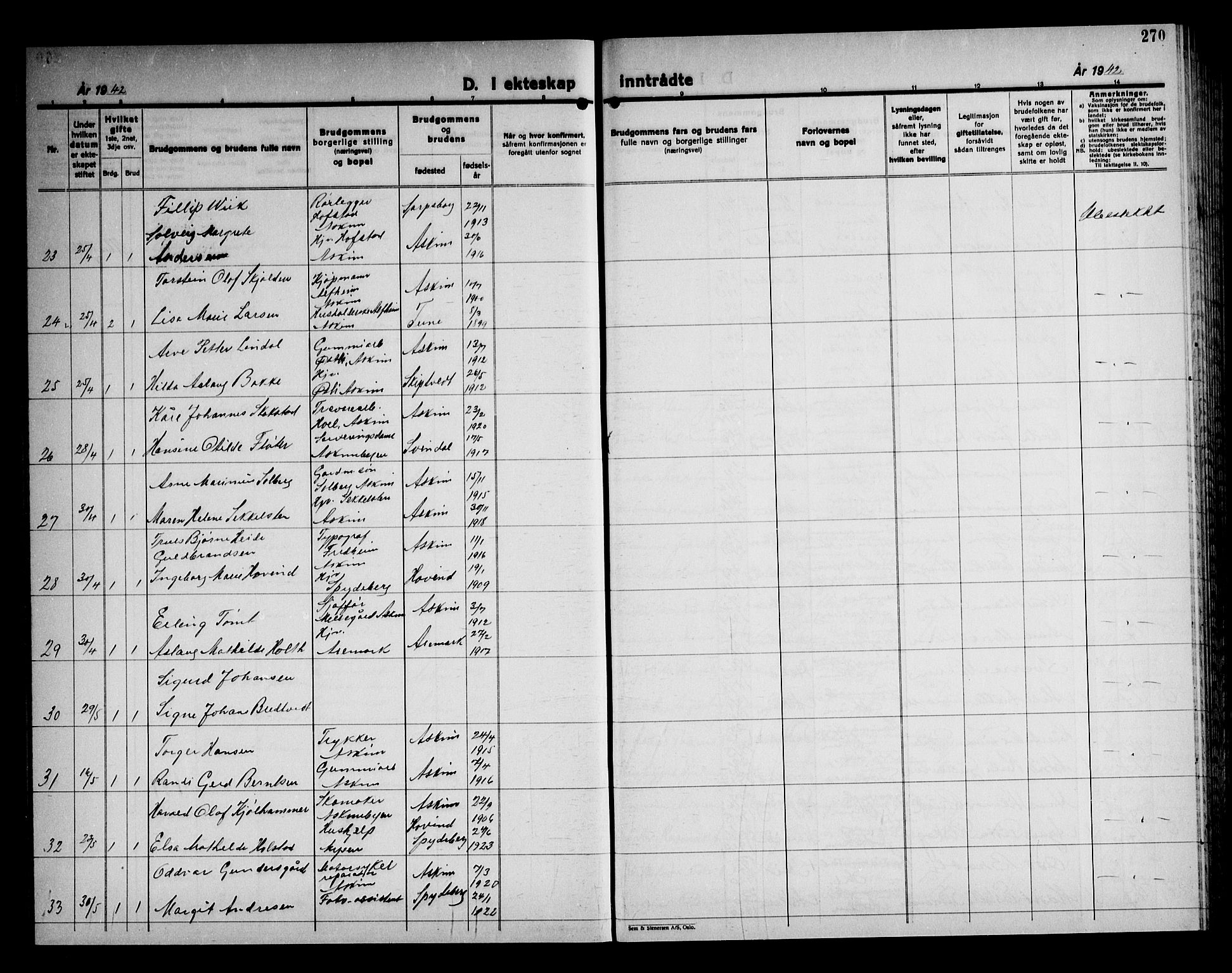 Askim prestekontor Kirkebøker, AV/SAO-A-10900/G/Ga/L0004: Parish register (copy) no. 4, 1938-1947, p. 270