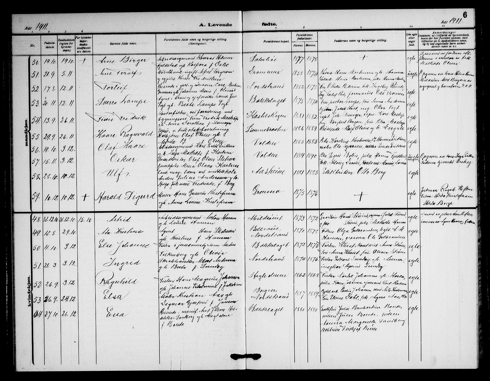 Nordstrand prestekontor Kirkebøker, AV/SAO-A-10362a/G/Ga/L0001: Parish register (copy) no. I 1, 1911-1918, p. 6