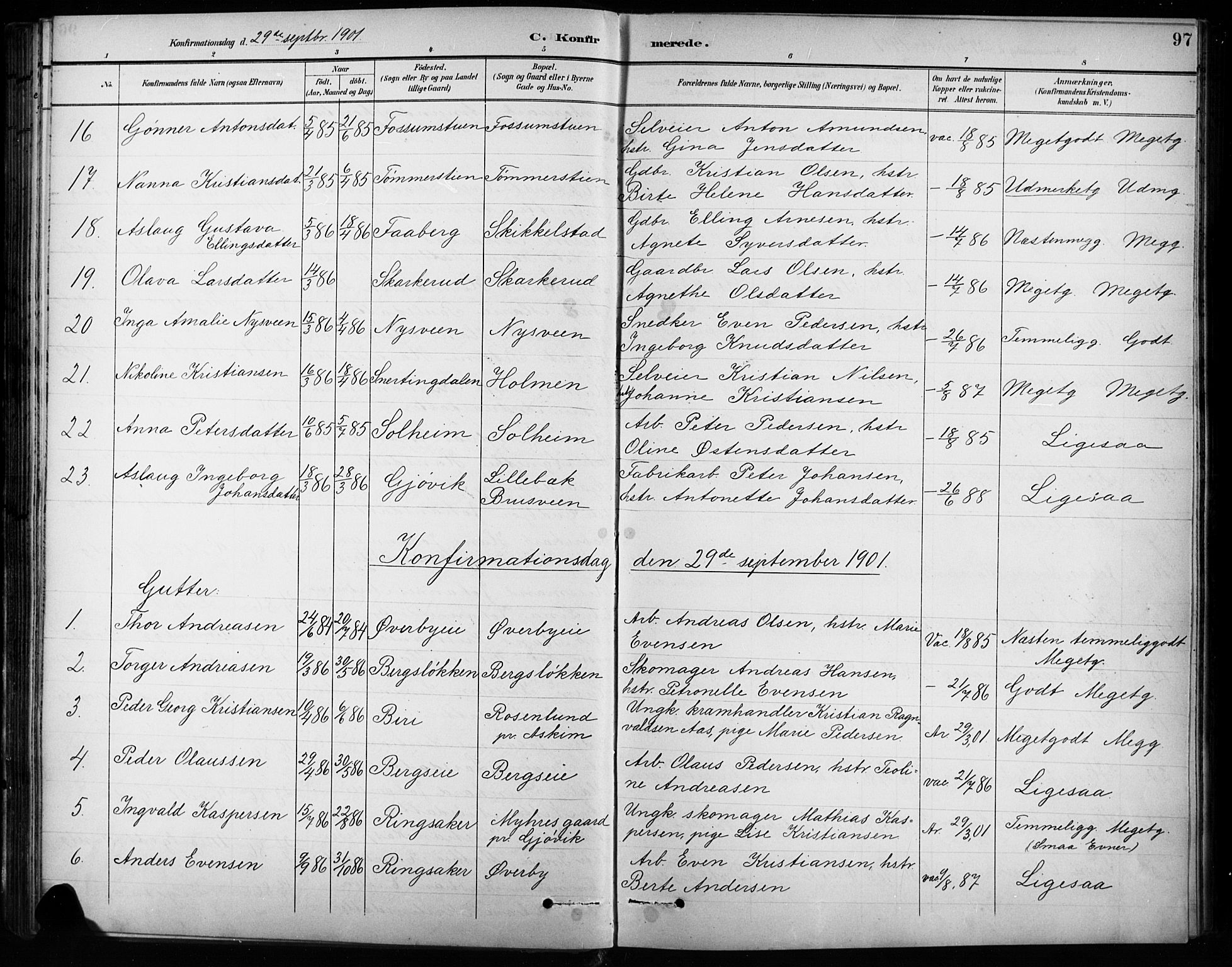 Vardal prestekontor, SAH/PREST-100/H/Ha/Hab/L0010: Parish register (copy) no. 10, 1895-1903, p. 97
