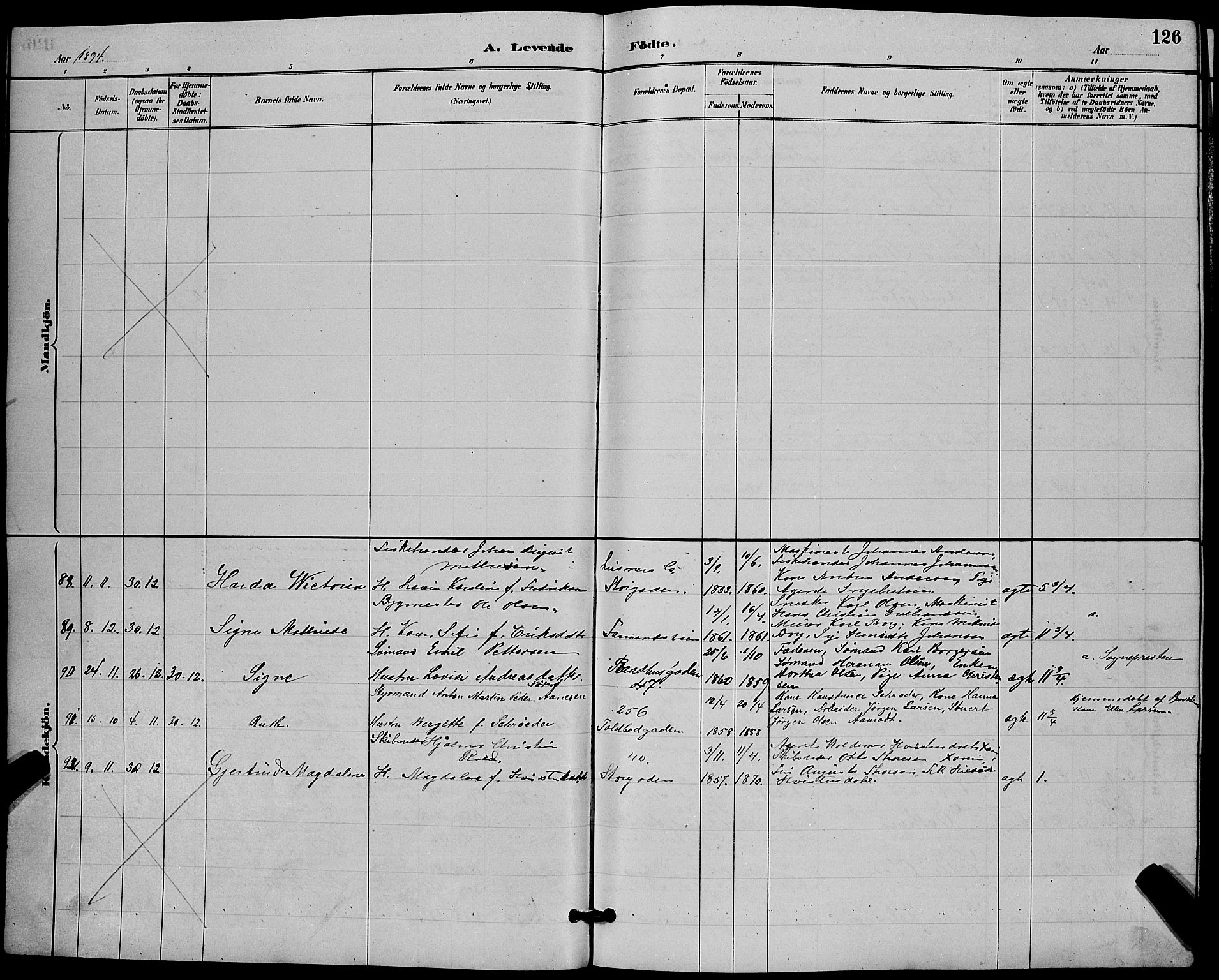 Tønsberg kirkebøker, AV/SAKO-A-330/G/Ga/L0006: Parish register (copy) no. 6, 1885-1895, p. 126