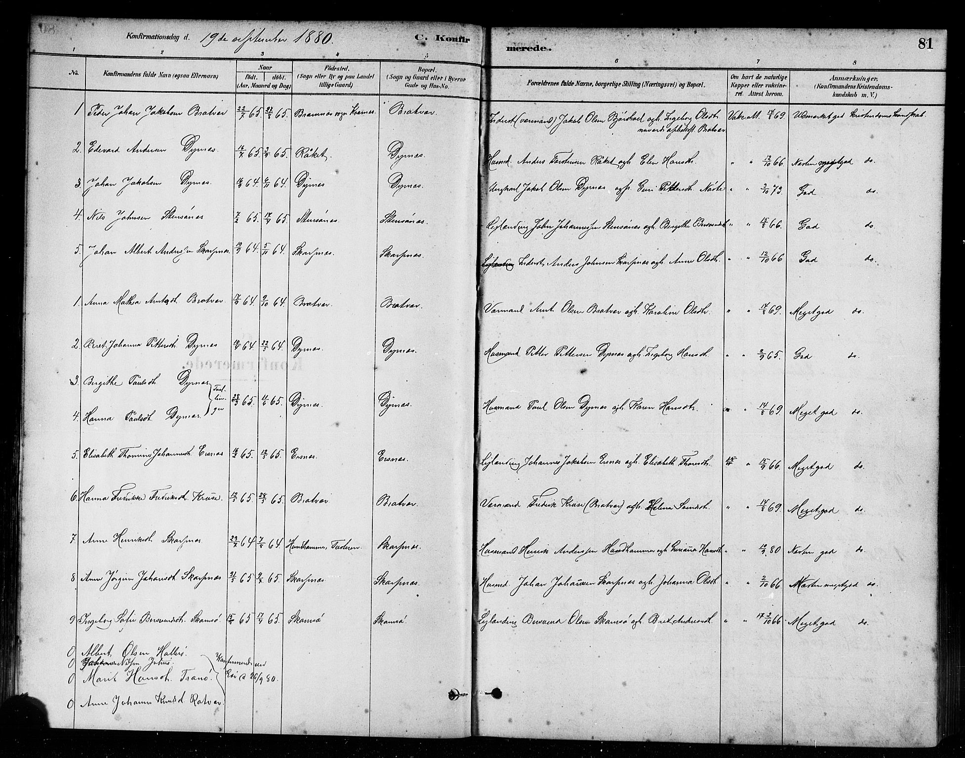 Ministerialprotokoller, klokkerbøker og fødselsregistre - Møre og Romsdal, AV/SAT-A-1454/582/L0947: Parish register (official) no. 582A01, 1880-1900, p. 81