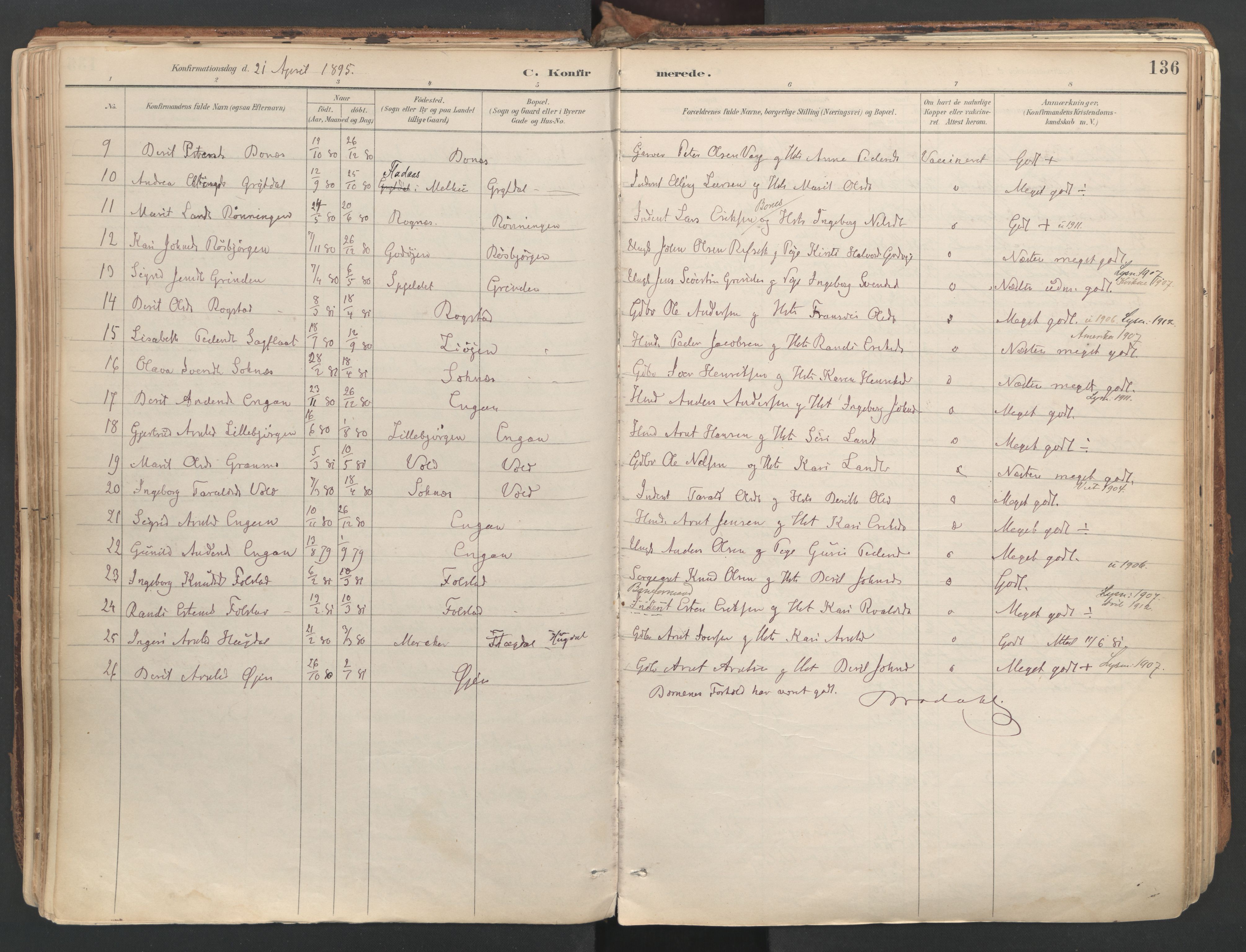 Ministerialprotokoller, klokkerbøker og fødselsregistre - Sør-Trøndelag, SAT/A-1456/687/L1004: Parish register (official) no. 687A10, 1891-1923, p. 136