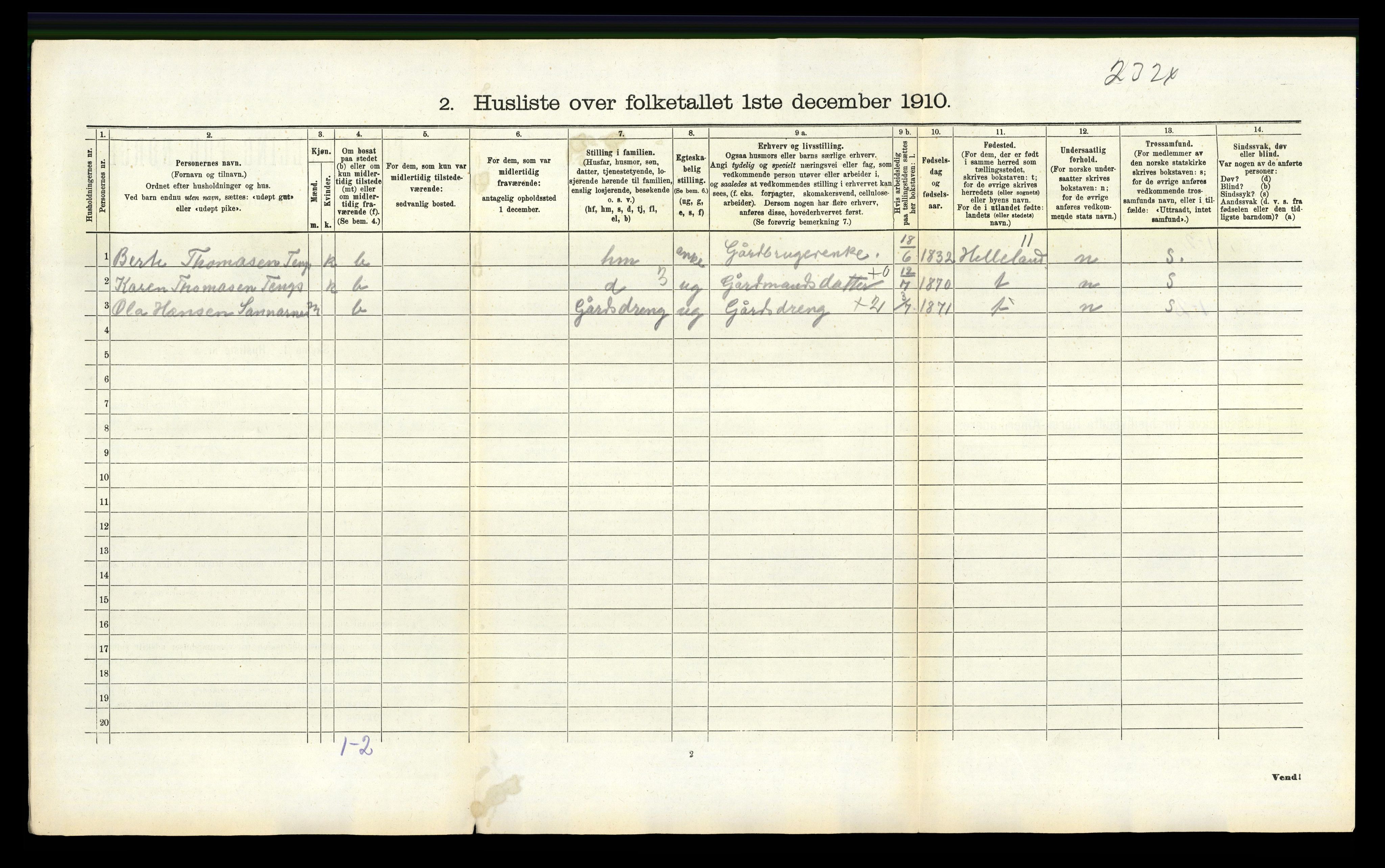 RA, 1910 census for Eigersund, 1910, p. 785