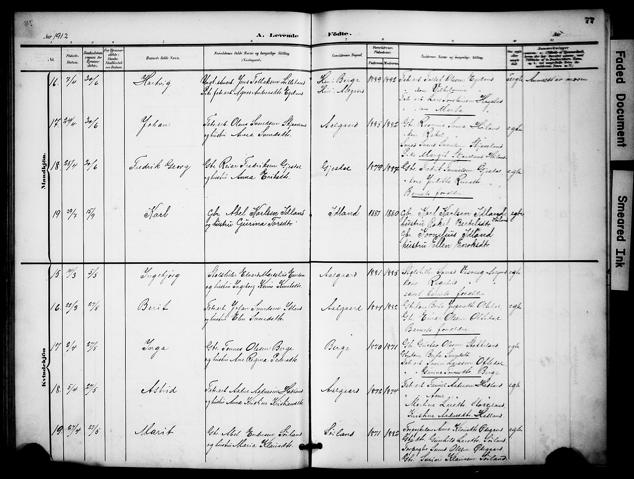 Lye sokneprestkontor, AV/SAST-A-101794/001/30BB/L0009: Parish register (copy) no. B 9, 1902-1923, p. 77