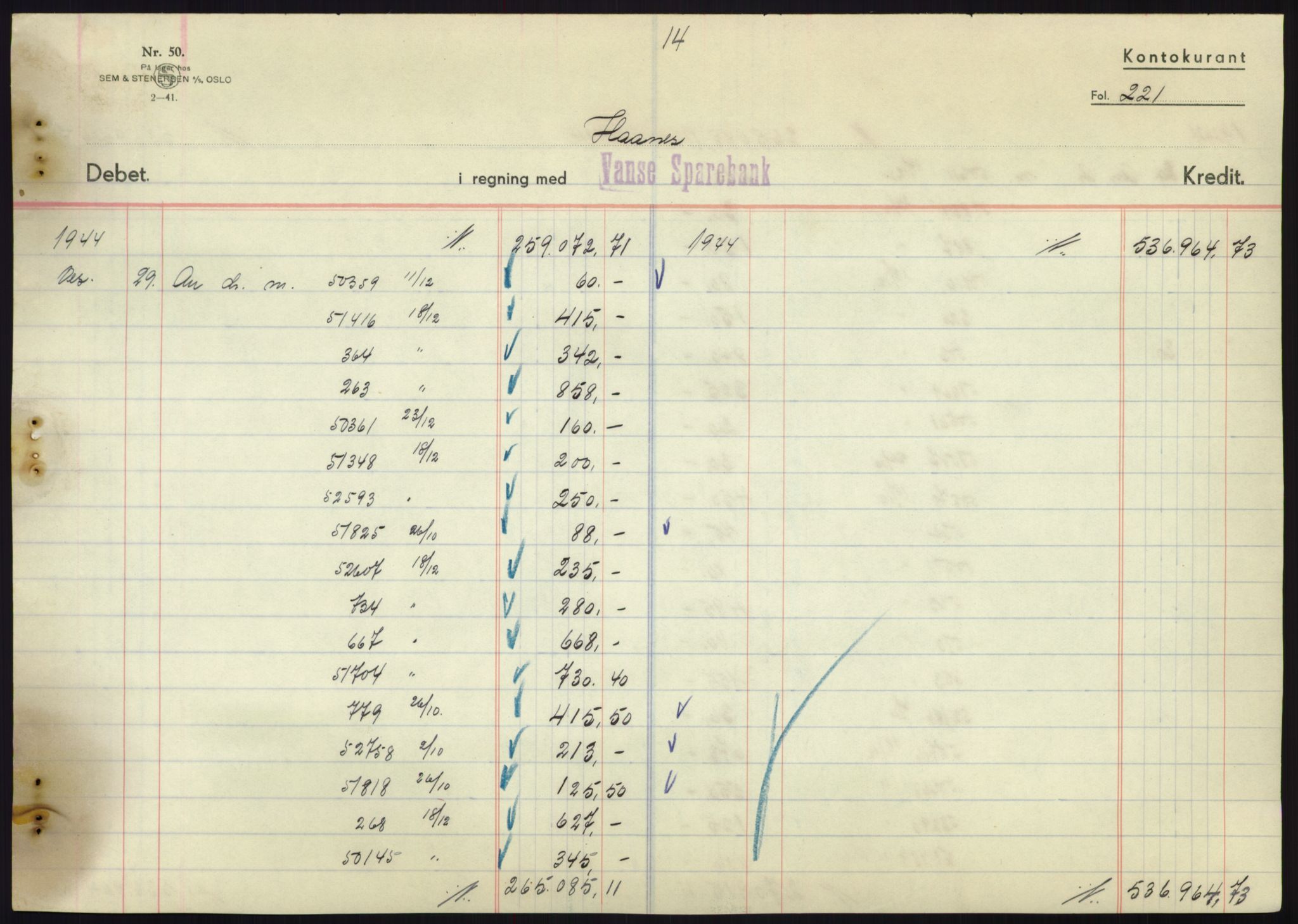 Forsvarsdepartementet, 10. kontor / Oppgjørskontoret, AV/RA-RAFA-1225/D/Db/L0180: Lista oppgjørskontor, 1942-1952, p. 1875