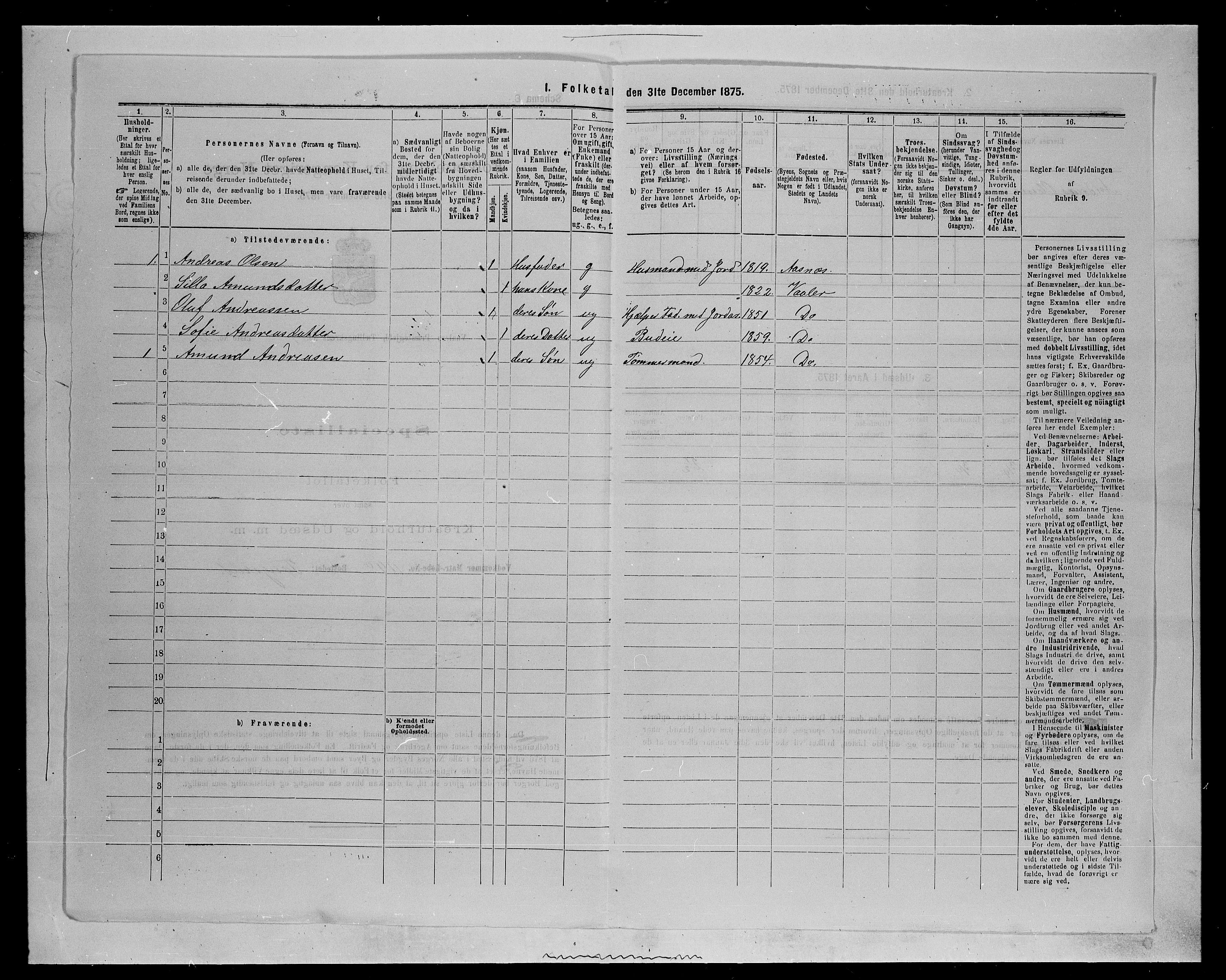 SAH, 1875 census for 0426P Våler parish (Hedmark), 1875, p. 497