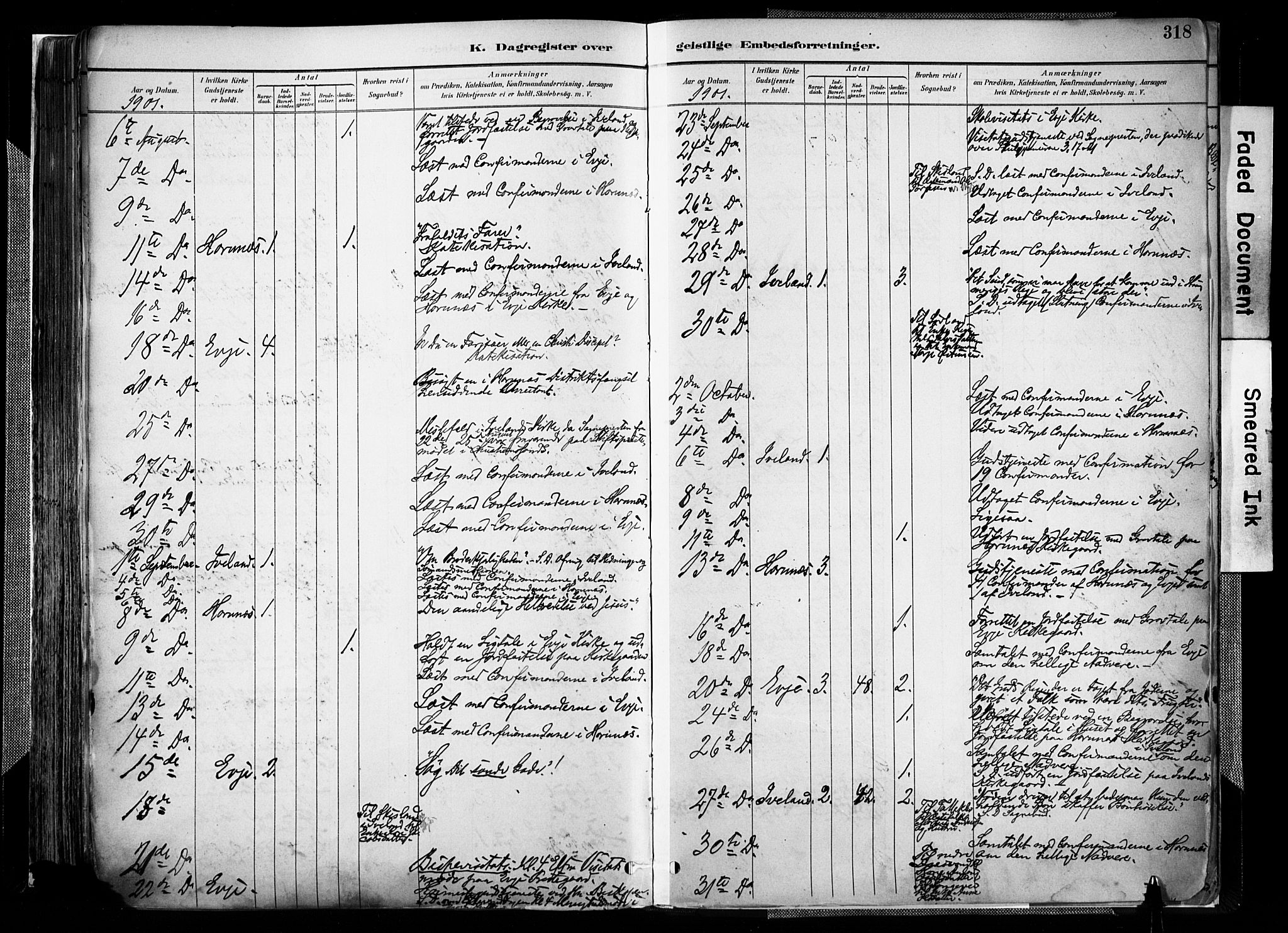 Evje sokneprestkontor, AV/SAK-1111-0008/F/Fa/Faa/L0007: Parish register (official) no. A 7, 1884-1909, p. 318