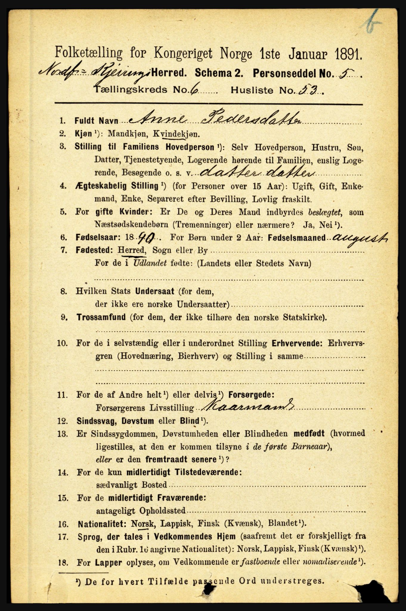 RA, 1891 census for 1846 Nordfold-Kjerringøy, 1891, p. 1737