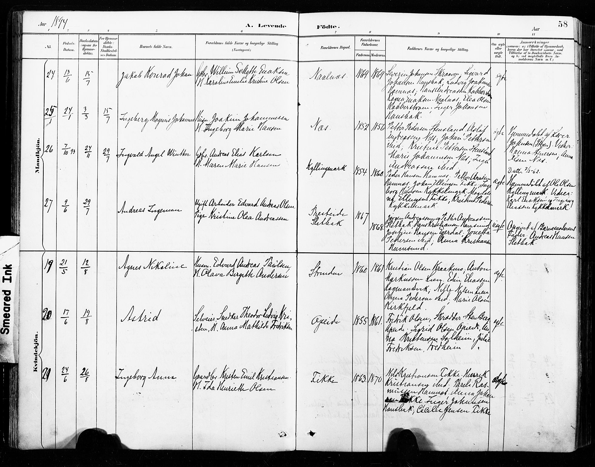 Ministerialprotokoller, klokkerbøker og fødselsregistre - Nordland, SAT/A-1459/859/L0847: Parish register (official) no. 859A07, 1890-1899, p. 58
