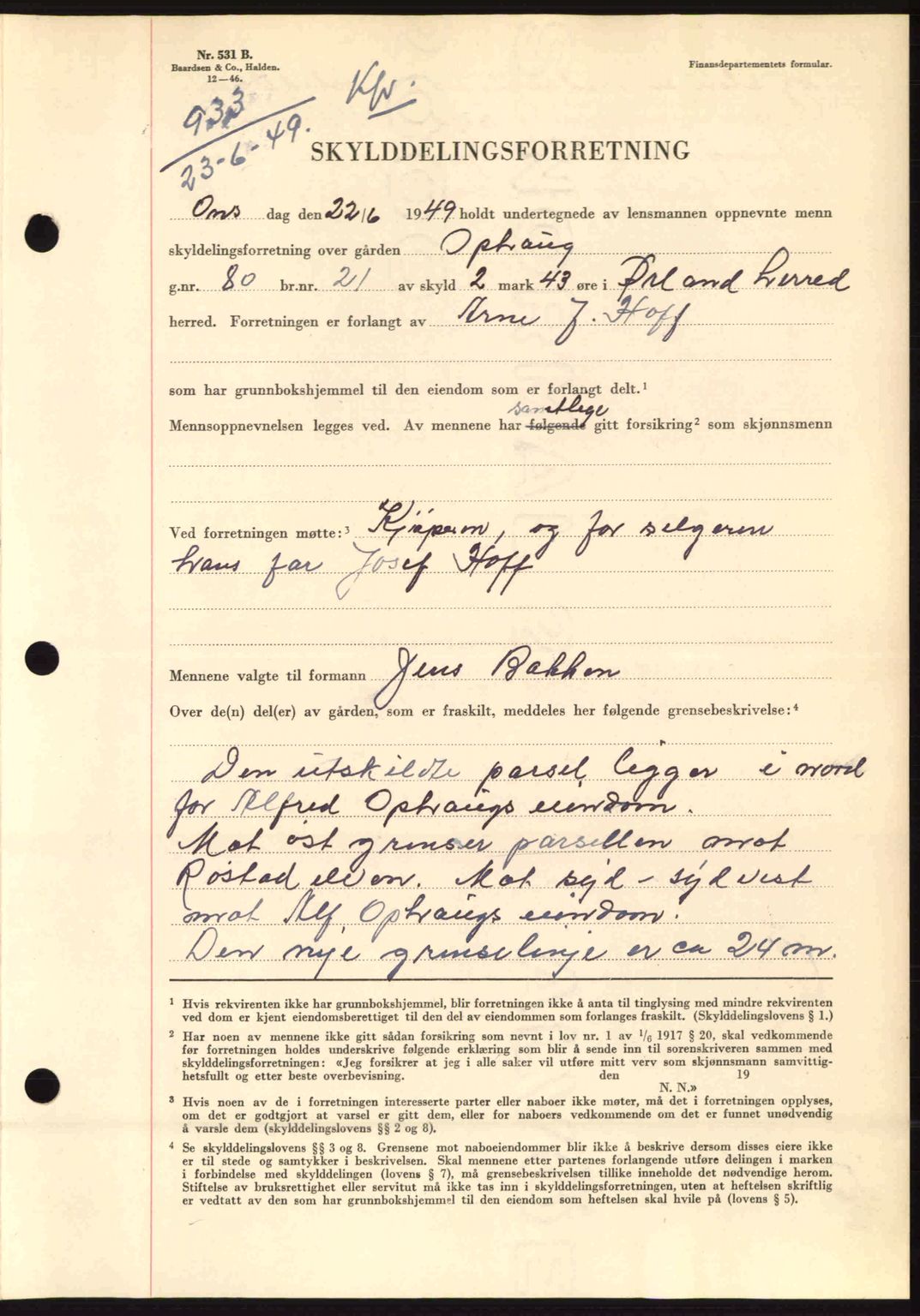 Fosen sorenskriveri, AV/SAT-A-1107/1/2/2C: Mortgage book no. A9, 1948-1949, Diary no: : 933/1949