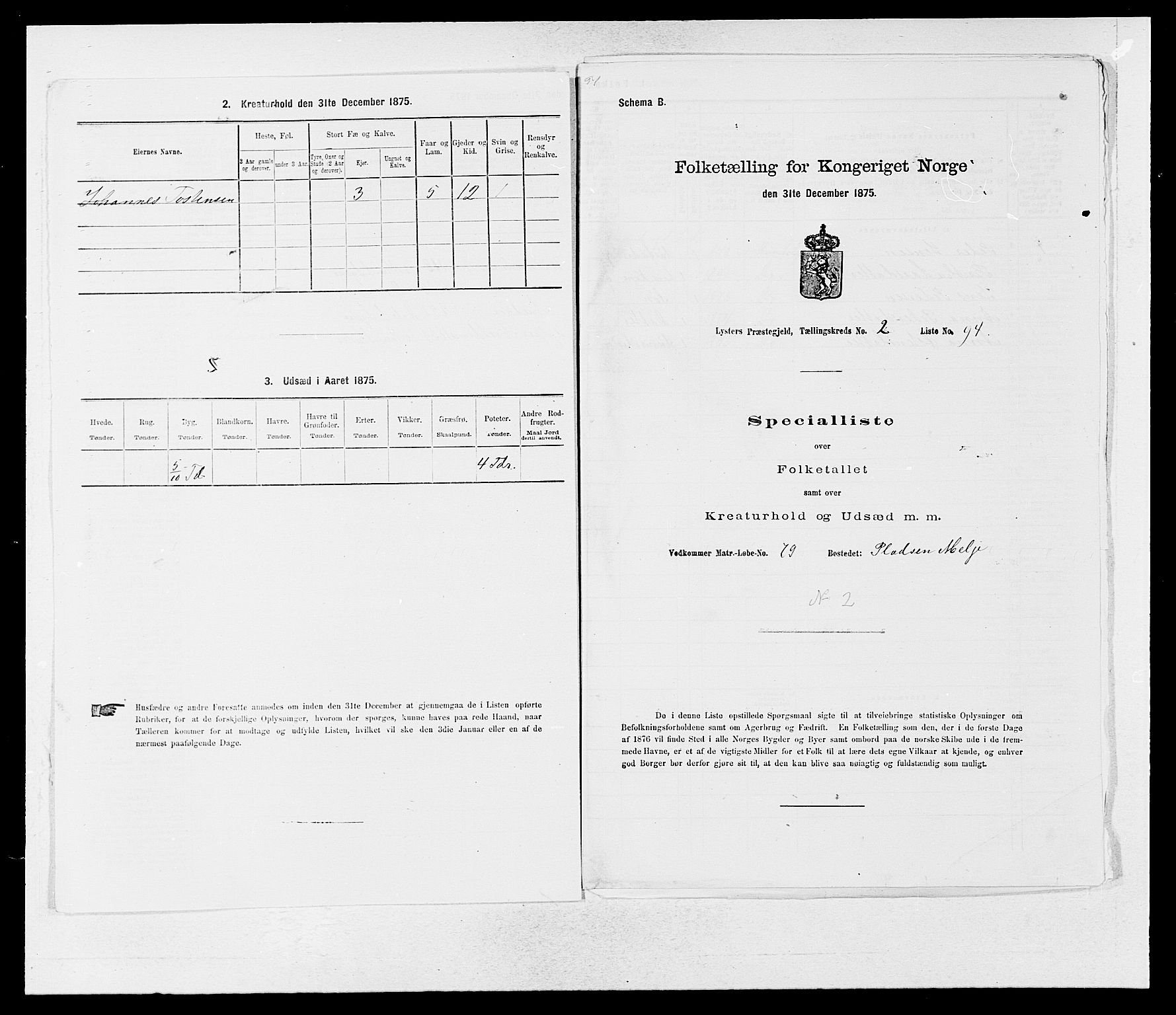 SAB, 1875 census for 1426P Luster, 1875, p. 432