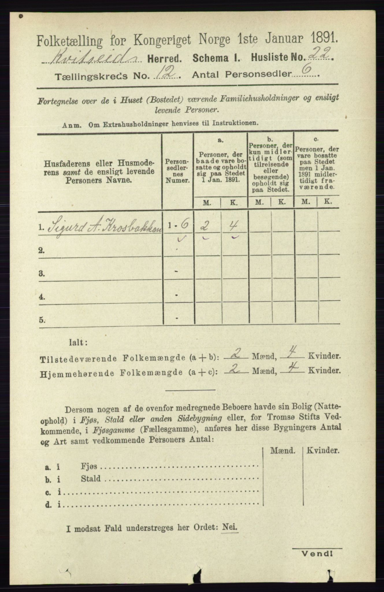 RA, 1891 census for 0829 Kviteseid, 1891, p. 2835