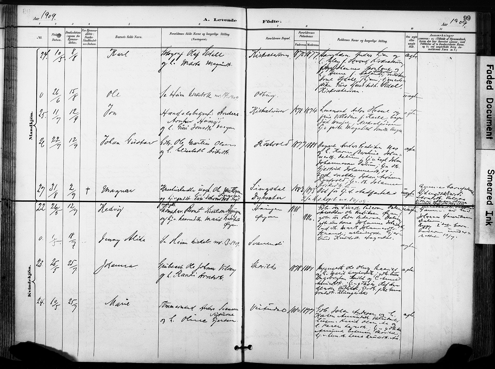 Ministerialprotokoller, klokkerbøker og fødselsregistre - Sør-Trøndelag, AV/SAT-A-1456/630/L0497: Parish register (official) no. 630A10, 1896-1910, p. 99