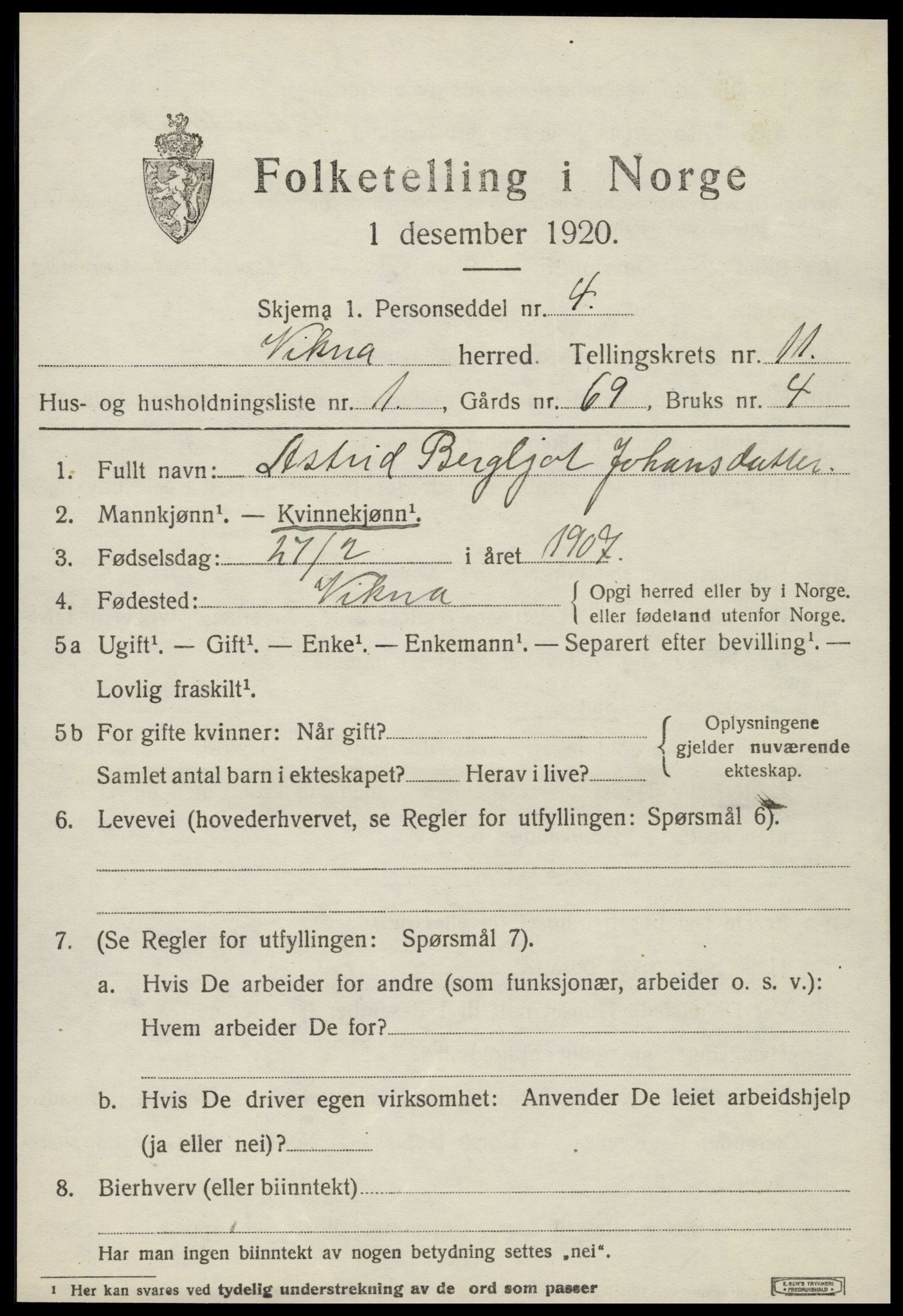 SAT, 1920 census for Vikna, 1920, p. 7351