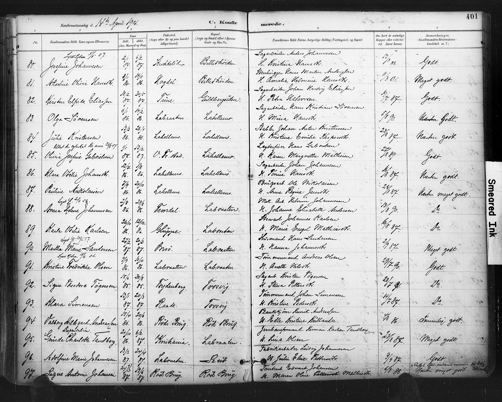 Glemmen prestekontor Kirkebøker, SAO/A-10908/F/Fa/L0013: Parish register (official) no. 13, 1892-1907, p. 401
