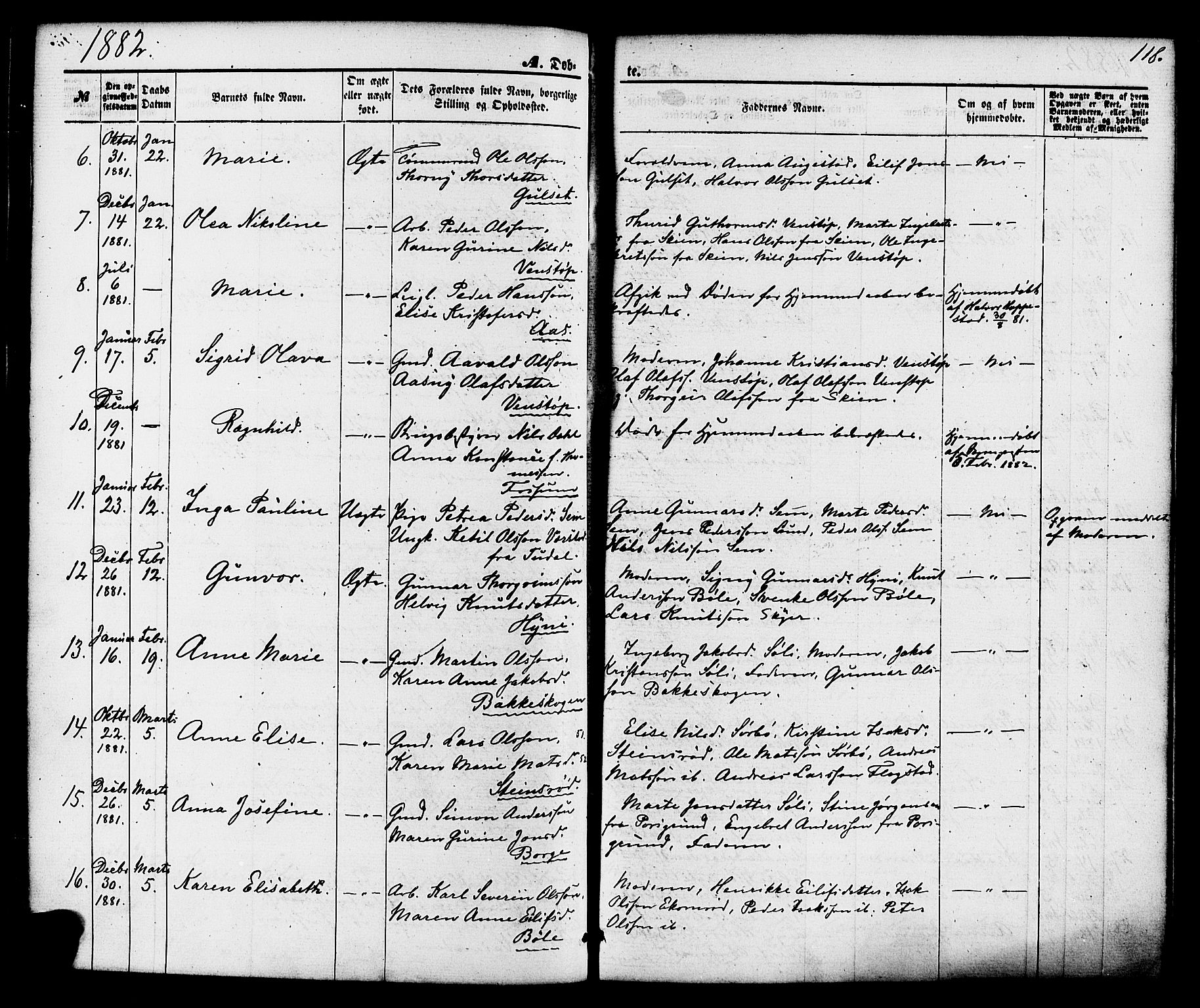 Gjerpen kirkebøker, AV/SAKO-A-265/F/Fa/L0009: Parish register (official) no. I 9, 1872-1885, p. 118