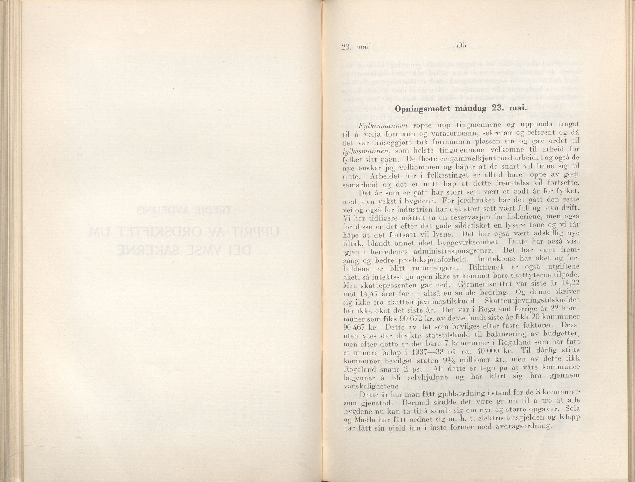 Rogaland fylkeskommune - Fylkesrådmannen , IKAR/A-900/A/Aa/Aaa/L0057: Møtebok , 1938, p. 504-505