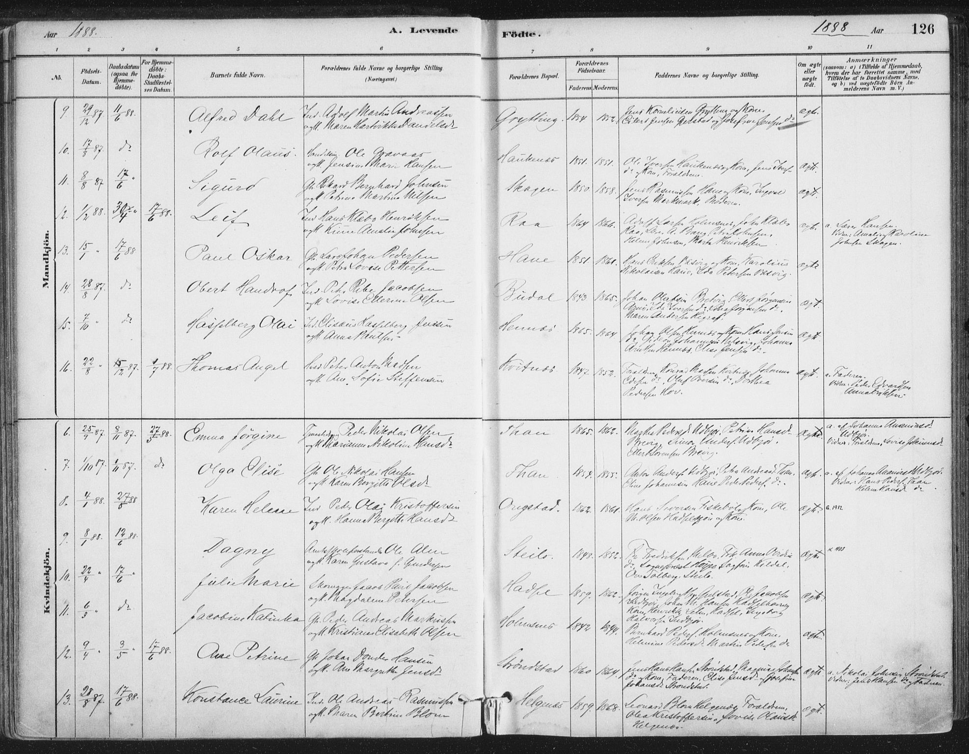 Ministerialprotokoller, klokkerbøker og fødselsregistre - Nordland, SAT/A-1459/888/L1244: Parish register (official) no. 888A10, 1880-1890, p. 126