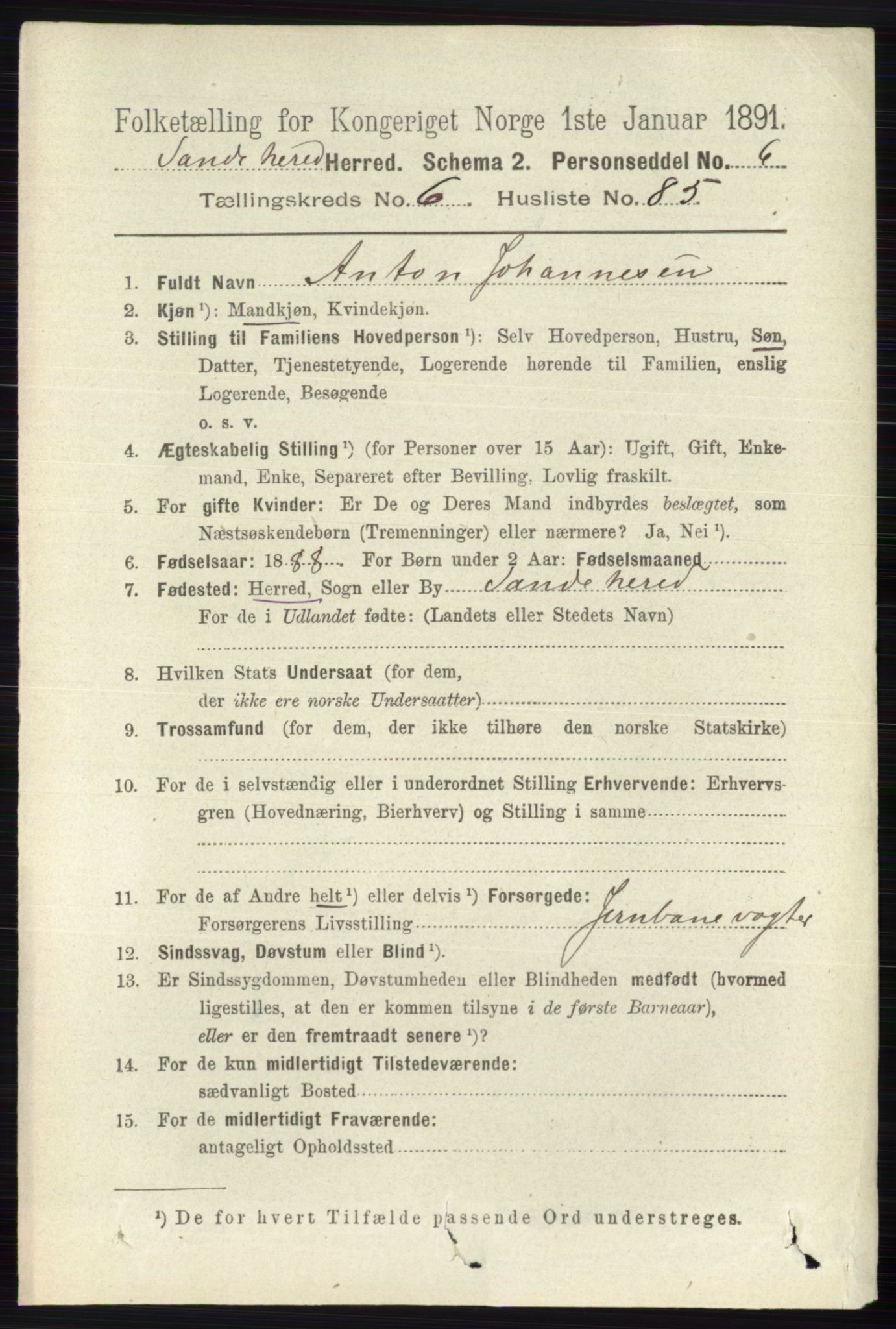 RA, 1891 census for 0724 Sandeherred, 1891, p. 3969