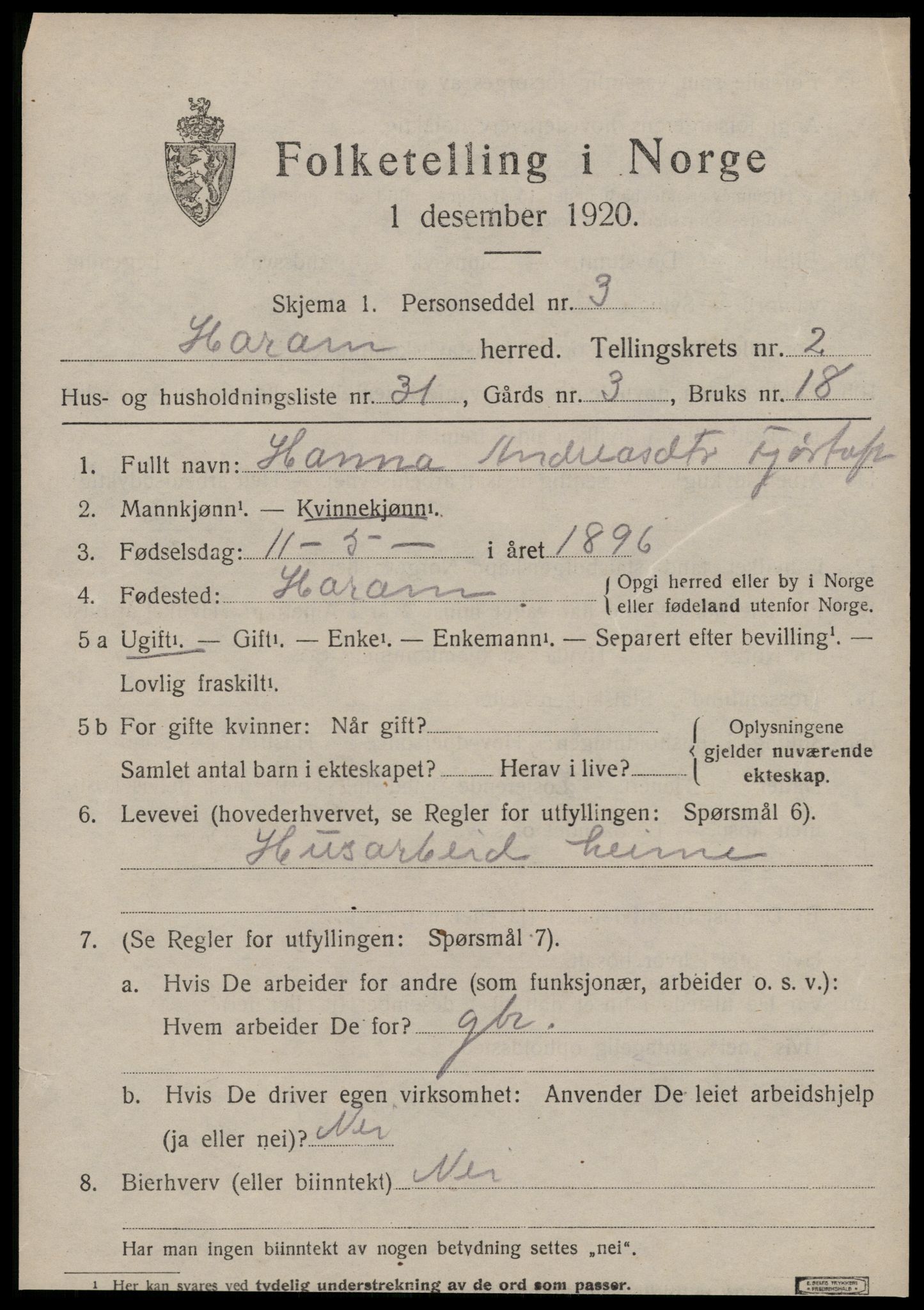 SAT, 1920 census for Haram, 1920, p. 1835