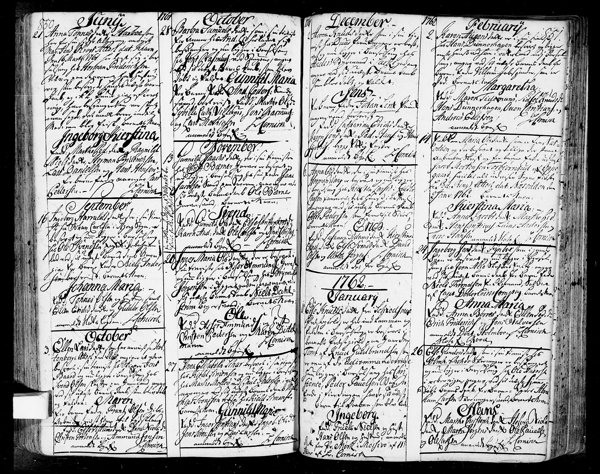 Oslo domkirke Kirkebøker, SAO/A-10752/F/Fa/L0004: Parish register (official) no. 4, 1743-1786, p. 850-851