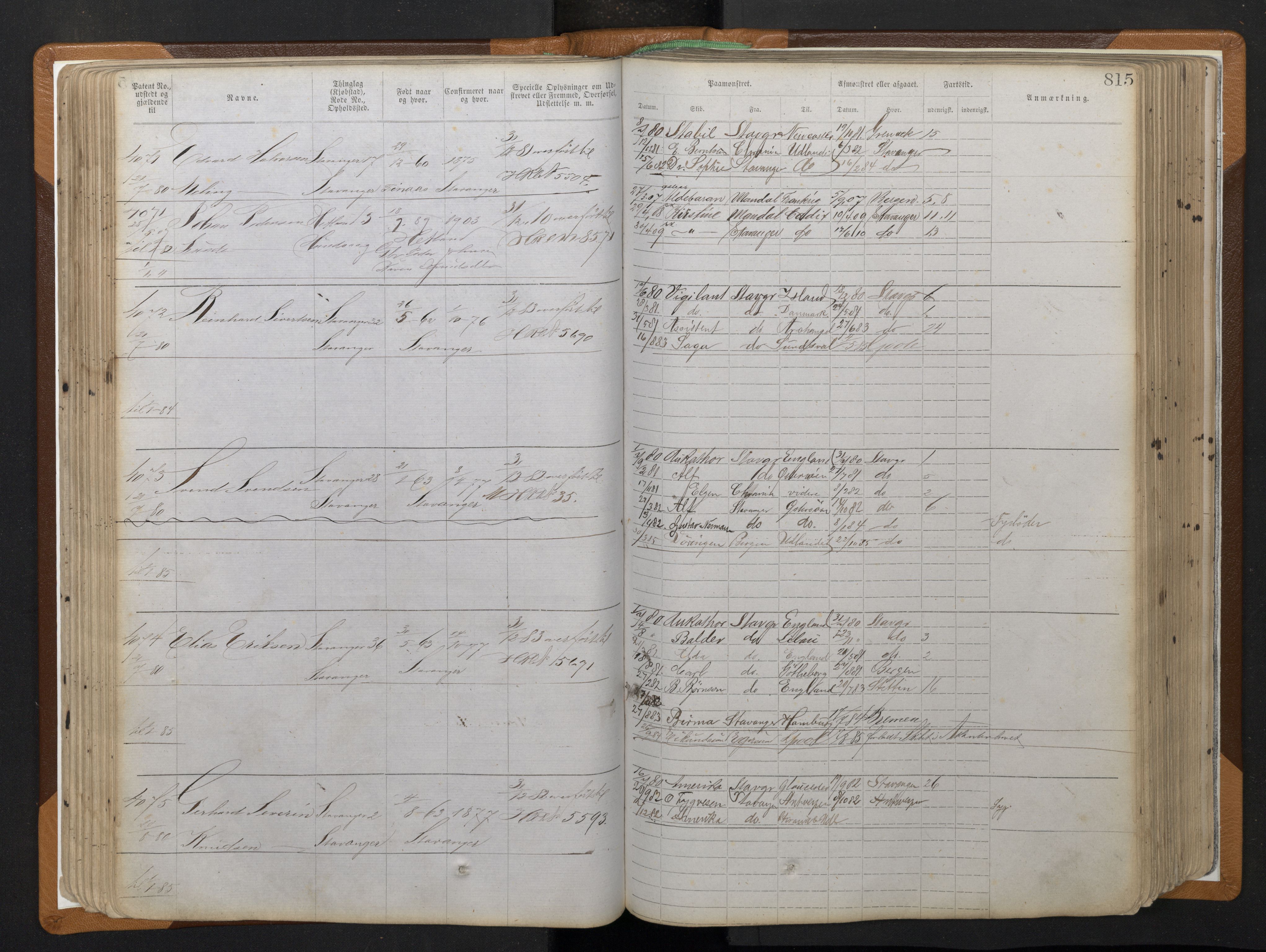 Stavanger sjømannskontor, AV/SAST-A-102006/F/Ff/L0010: Annotasjonsrulle, patentnr. 3605-5225 (dublett), 1878-1900, p. 97