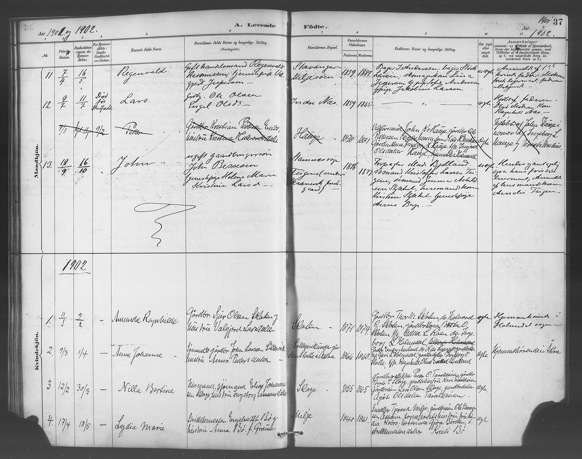 Skånevik sokneprestembete, AV/SAB-A-77801/H/Hab: Parish register (copy) no. A 2, 1888-1924, p. 37