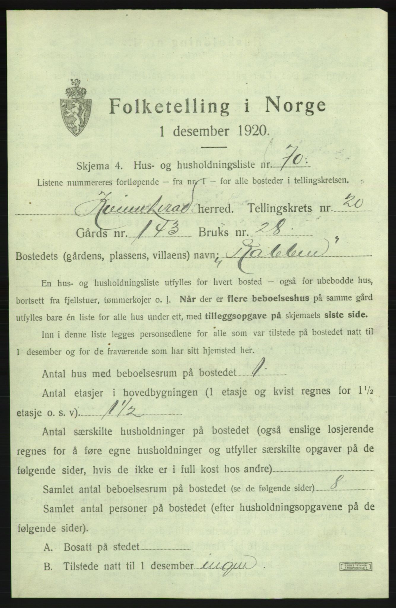 SAB, 1920 census for Kvinnherad, 1920, p. 3285