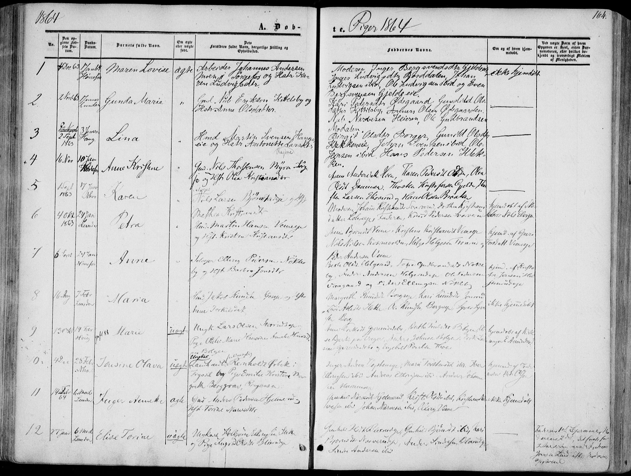 Norderhov kirkebøker, AV/SAKO-A-237/F/Fa/L0012: Parish register (official) no. 12, 1856-1865, p. 164