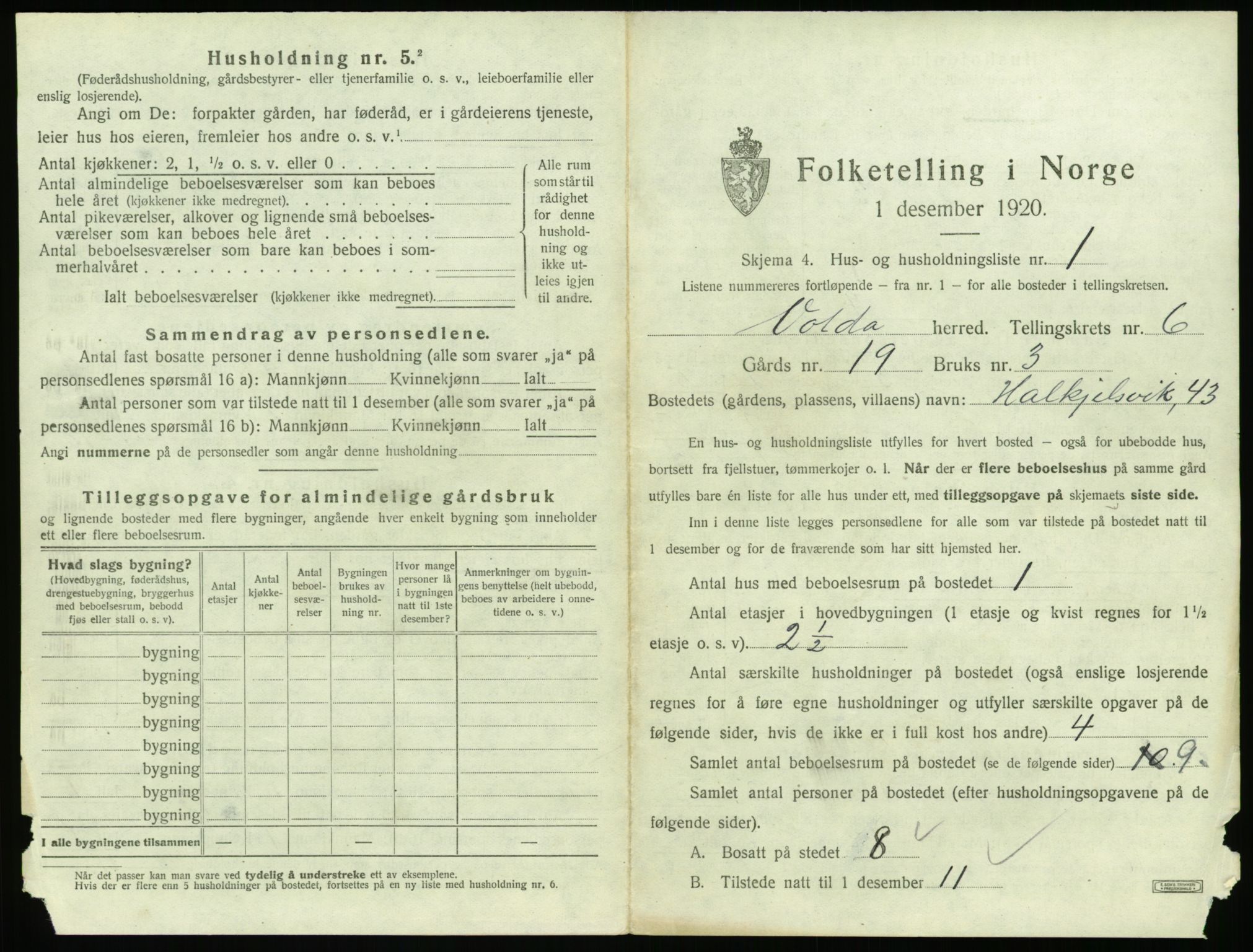 SAT, 1920 census for Volda, 1920, p. 522