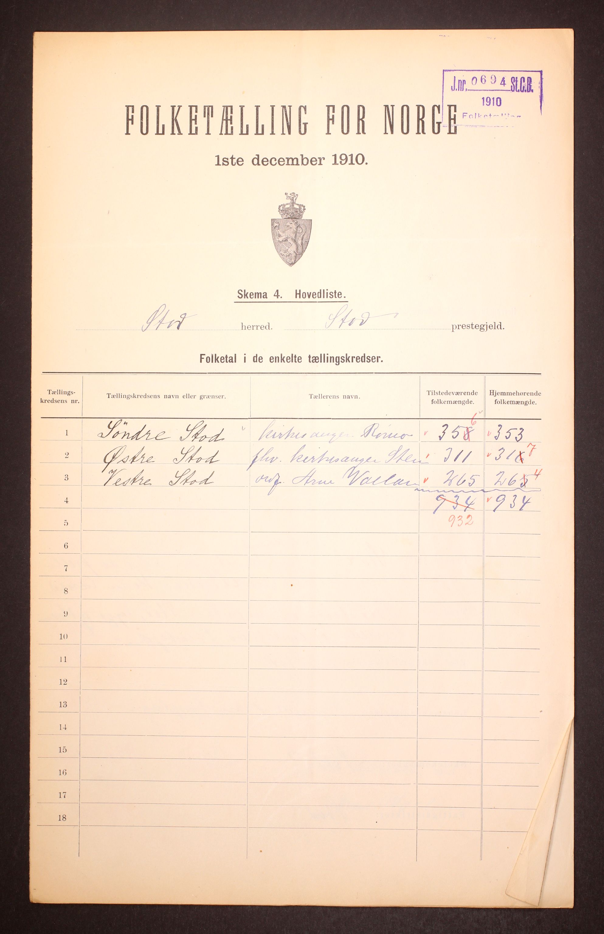 RA, 1910 census for Stod, 1910, p. 2