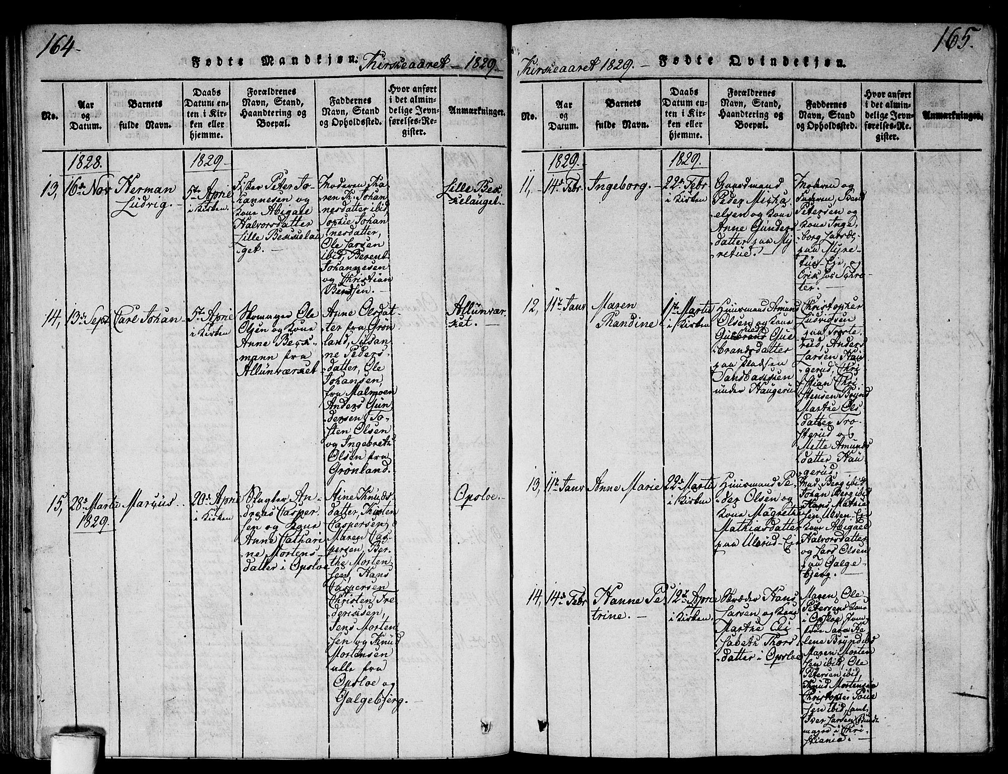 Gamlebyen prestekontor Kirkebøker, SAO/A-10884/F/Fa/L0002: Parish register (official) no. 2, 1817-1829, p. 164-165