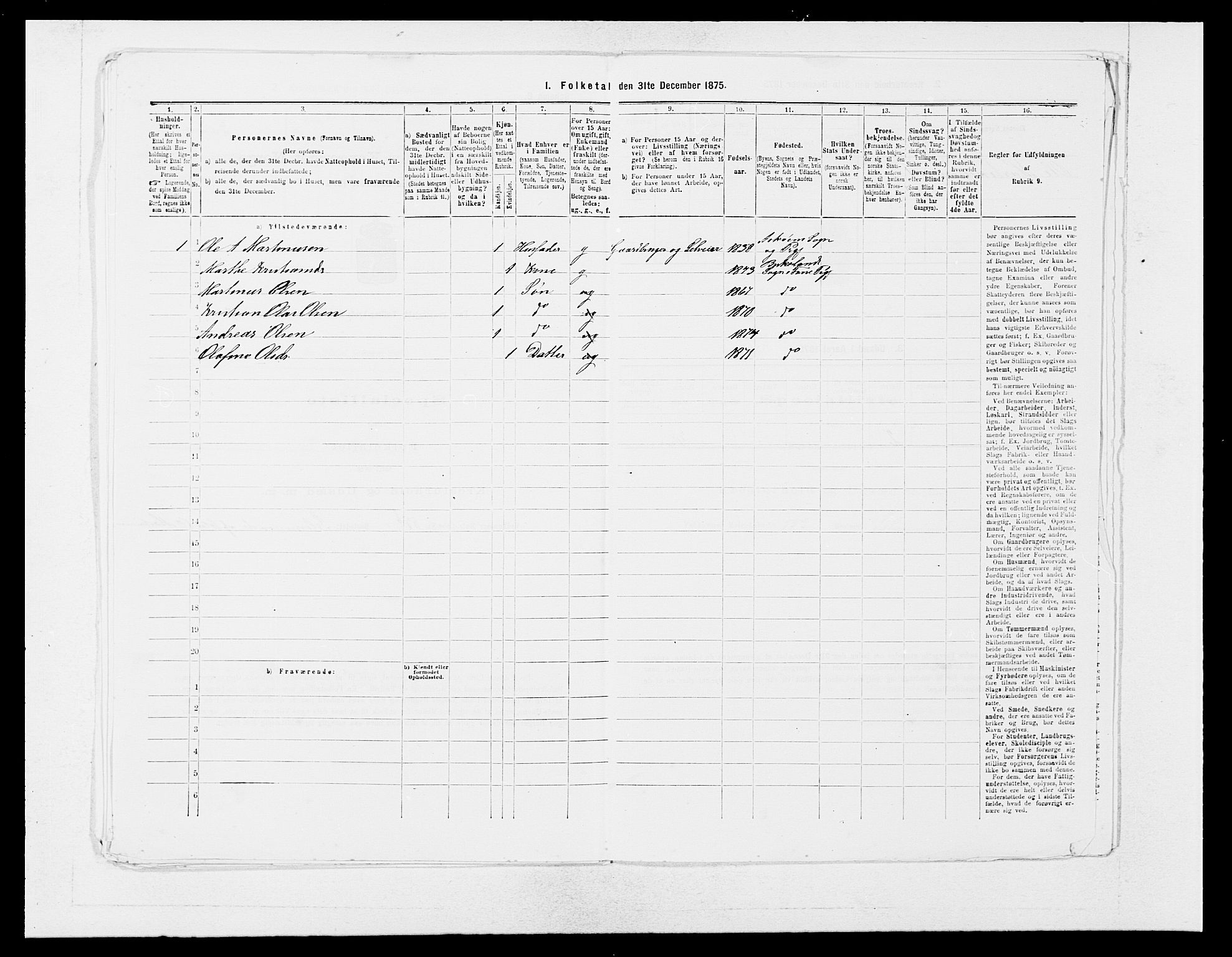 SAB, 1875 census for 1249P Fana, 1875, p. 271