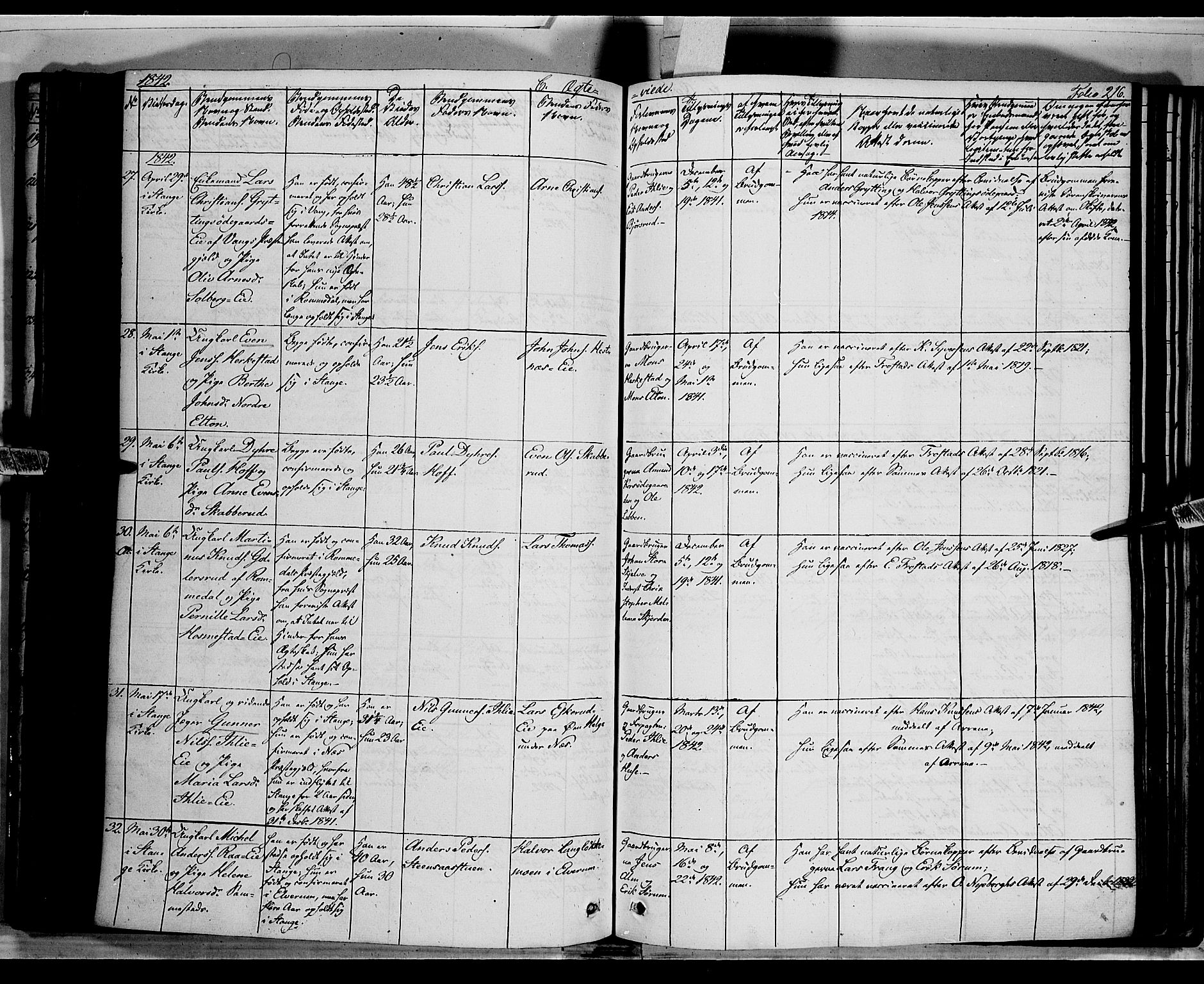 Stange prestekontor, AV/SAH-PREST-002/K/L0010: Parish register (official) no. 10, 1835-1845, p. 216