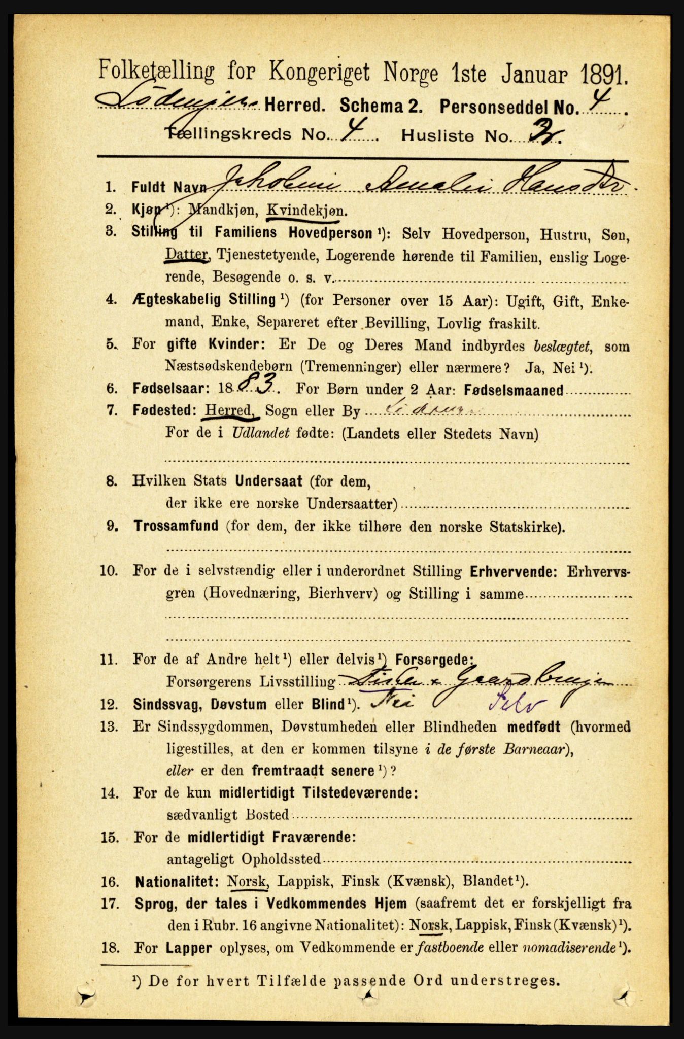 RA, 1891 census for 1851 Lødingen, 1891, p. 1944