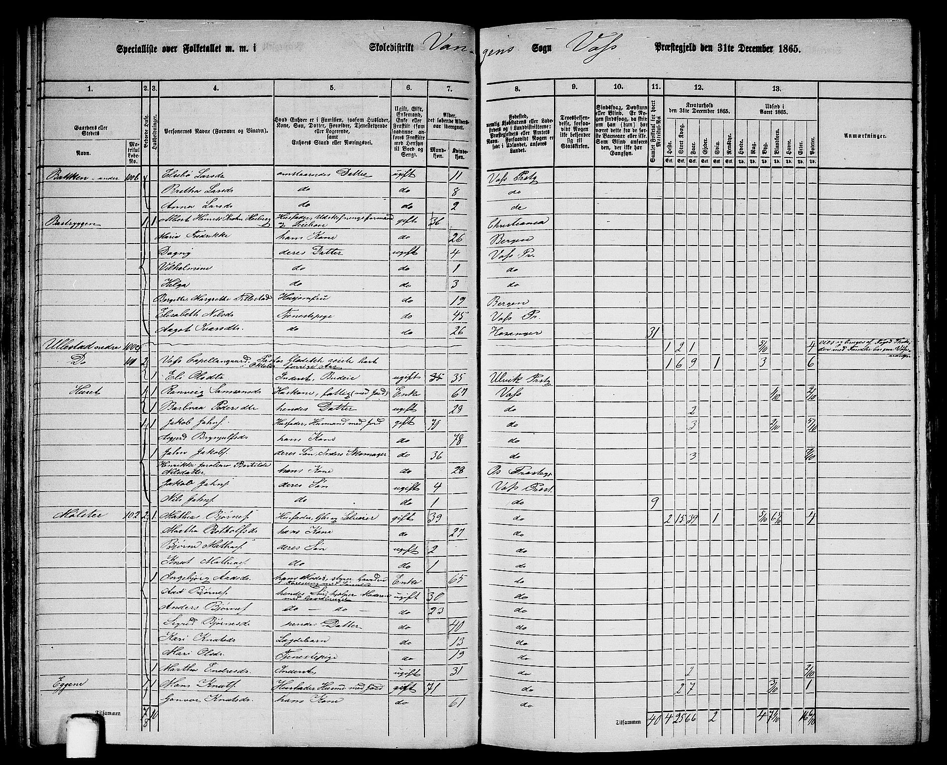 RA, 1865 census for Voss, 1865, p. 52