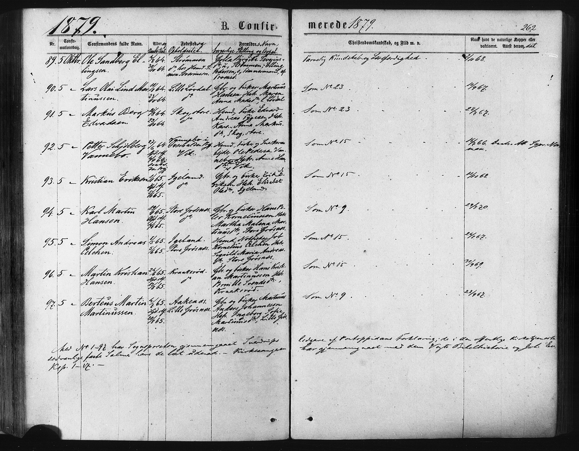 Ibestad sokneprestembete, SATØ/S-0077/H/Ha/Haa/L0010kirke: Parish register (official) no. 10, 1869-1879, p. 262