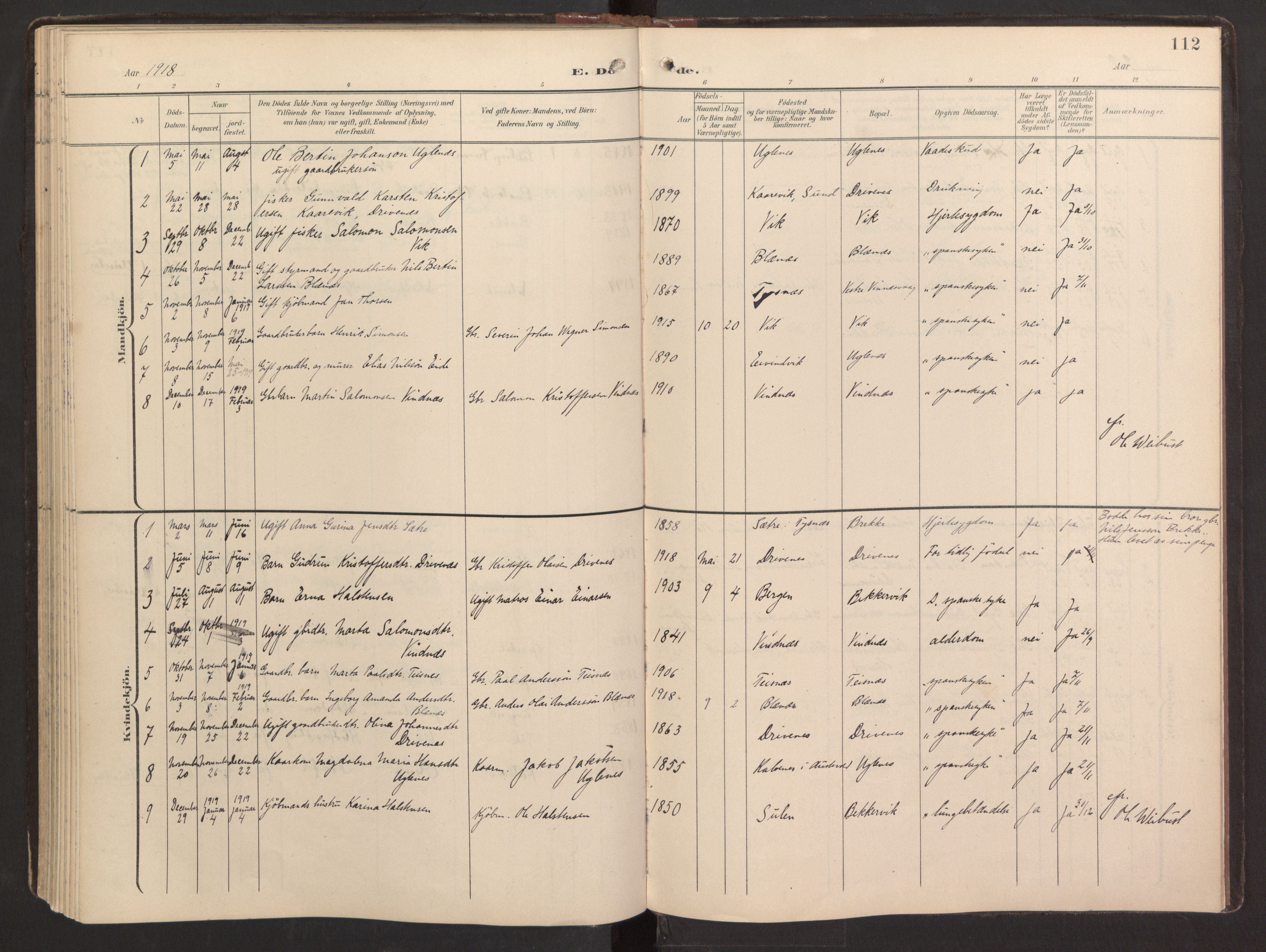 Fitjar sokneprestembete, SAB/A-99926: Parish register (official) no. B 1, 1900-1926, p. 112