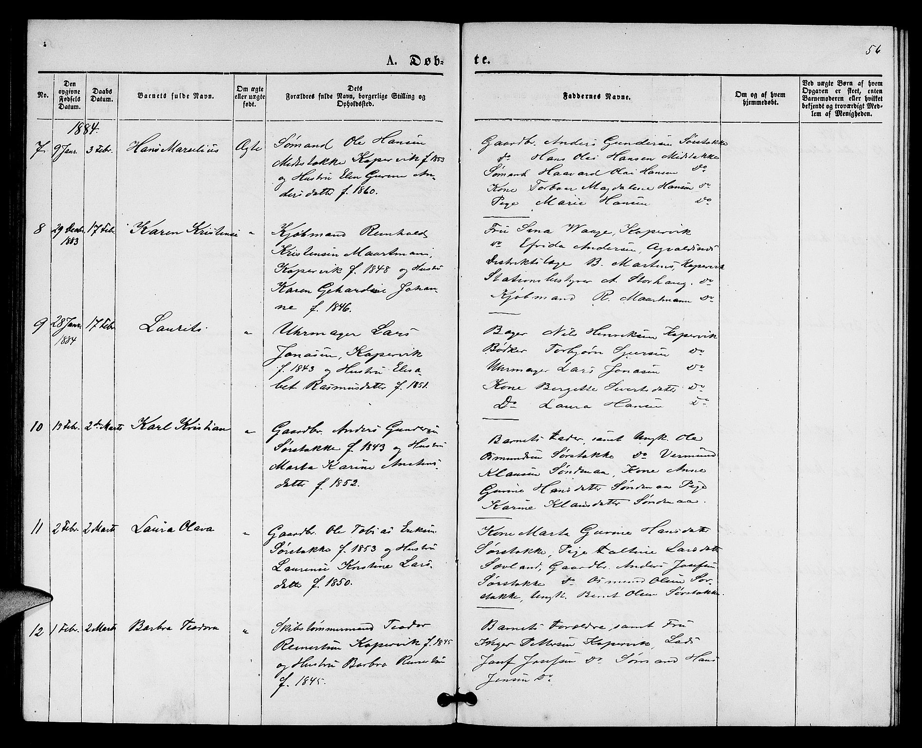 Kopervik sokneprestkontor, SAST/A-101850/H/Ha/Hab/L0001: Parish register (copy) no. B 1, 1877-1891, p. 56