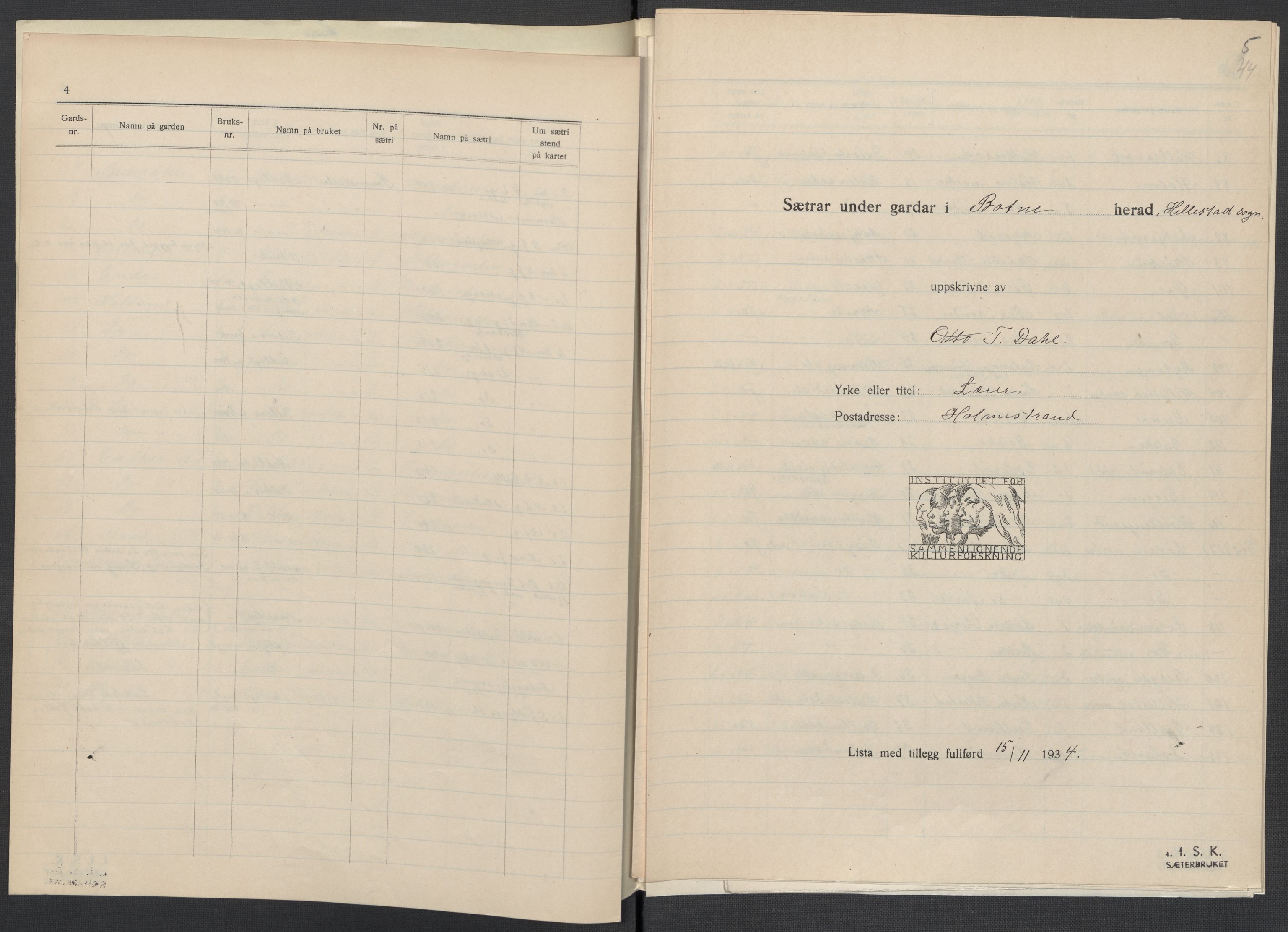 Instituttet for sammenlignende kulturforskning, AV/RA-PA-0424/F/Fc/L0006/0003: Eske B6: / Vestfold (perm XV), 1932-1935, p. 44