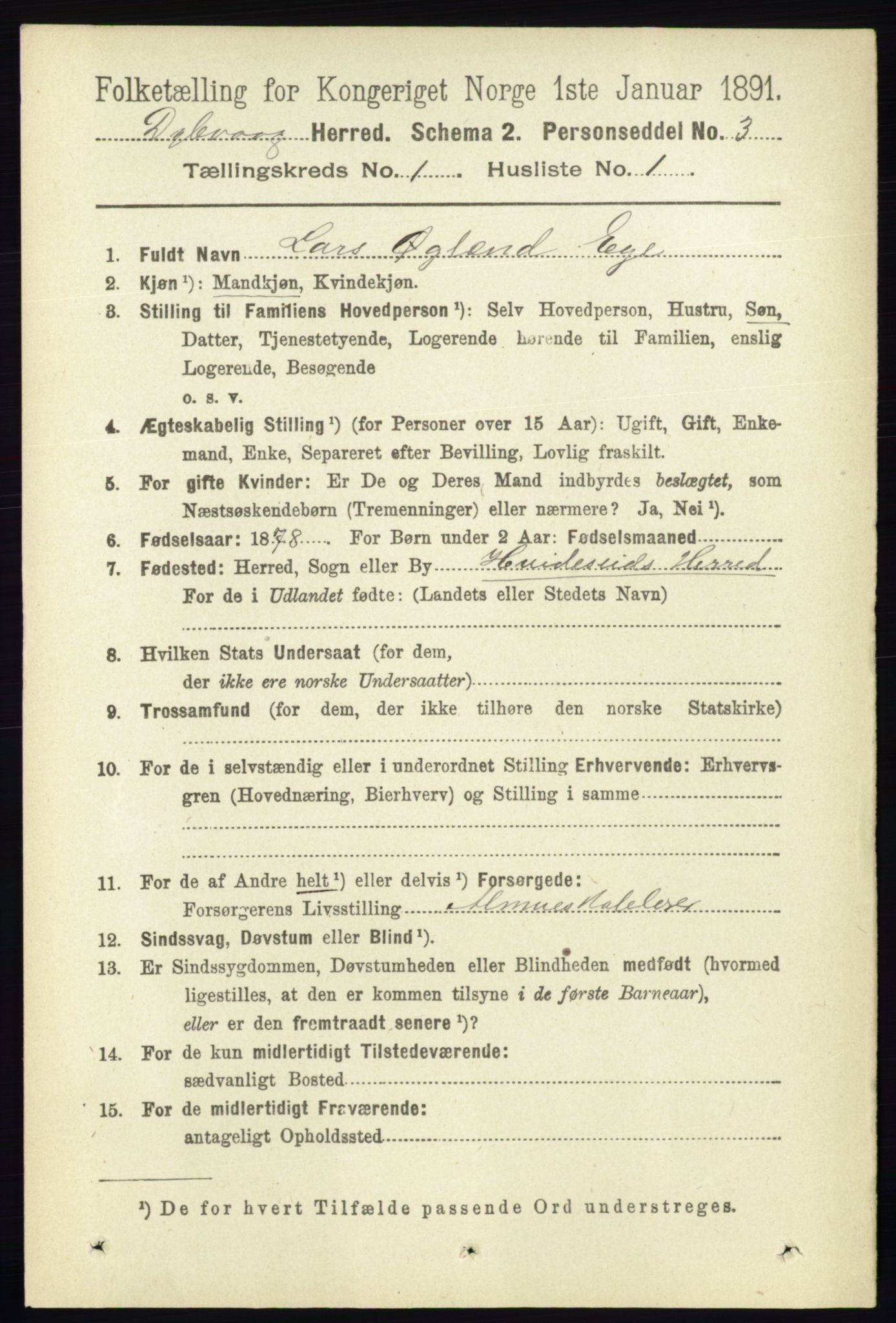 RA, 1891 census for 0915 Dypvåg, 1891, p. 108