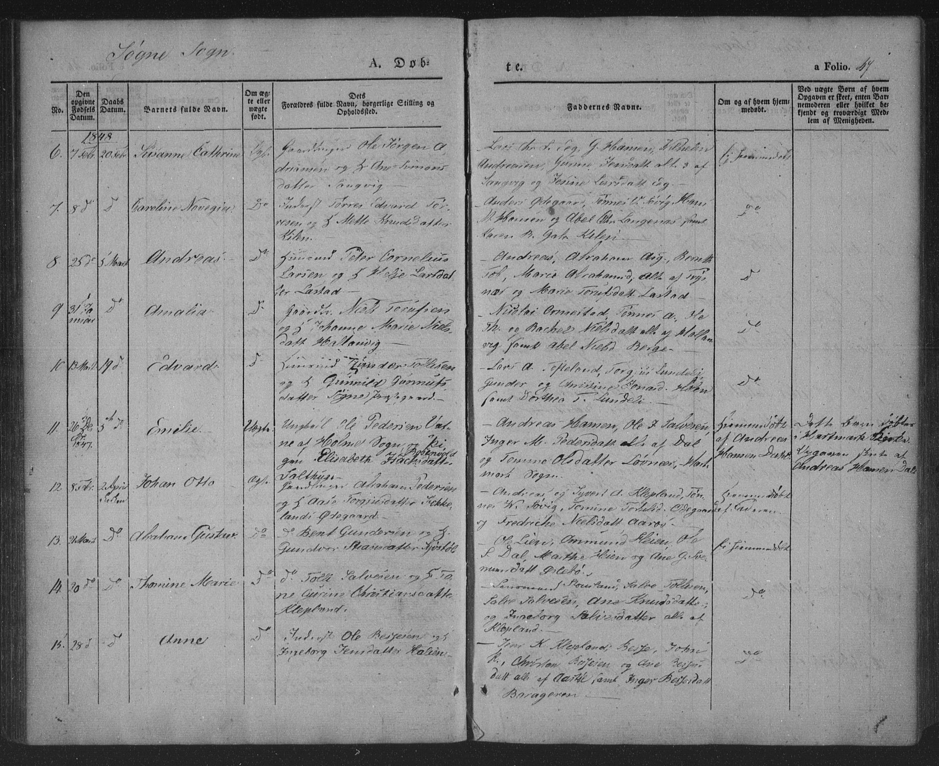 Søgne sokneprestkontor, AV/SAK-1111-0037/F/Fa/Fab/L0009: Parish register (official) no. A 9, 1838-1853, p. 47